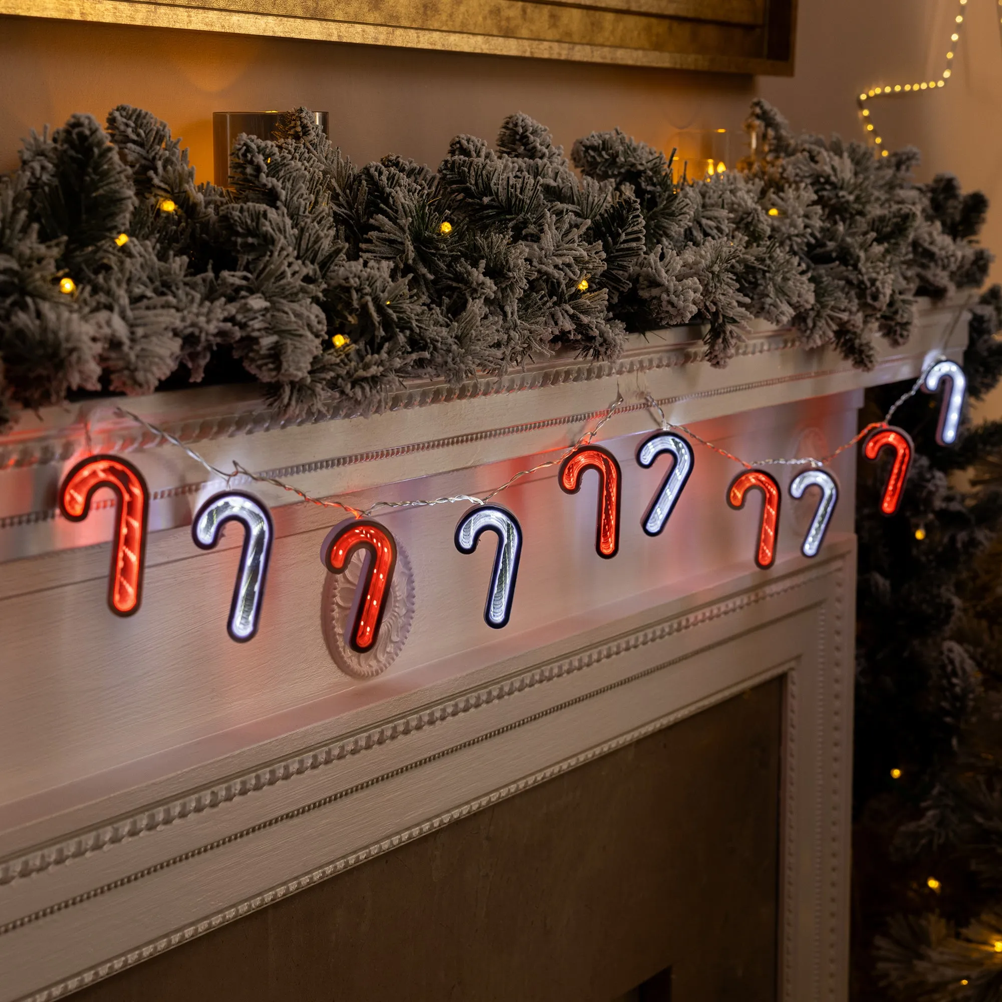 Christmas Candy Cane Infinity Light Garland - Red, White alternate view