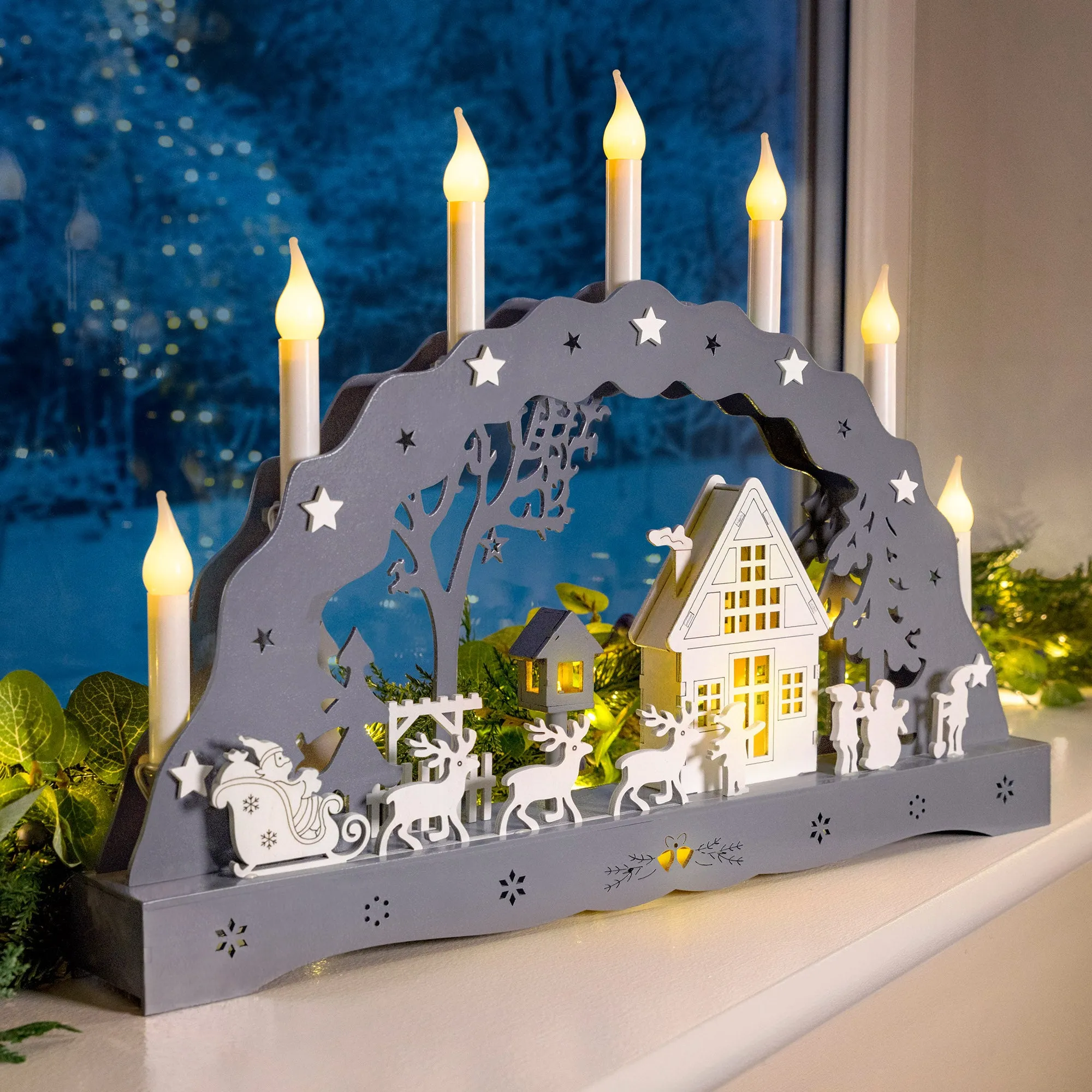 Christmas Village Candle Arch - Grey, Wood alternate view