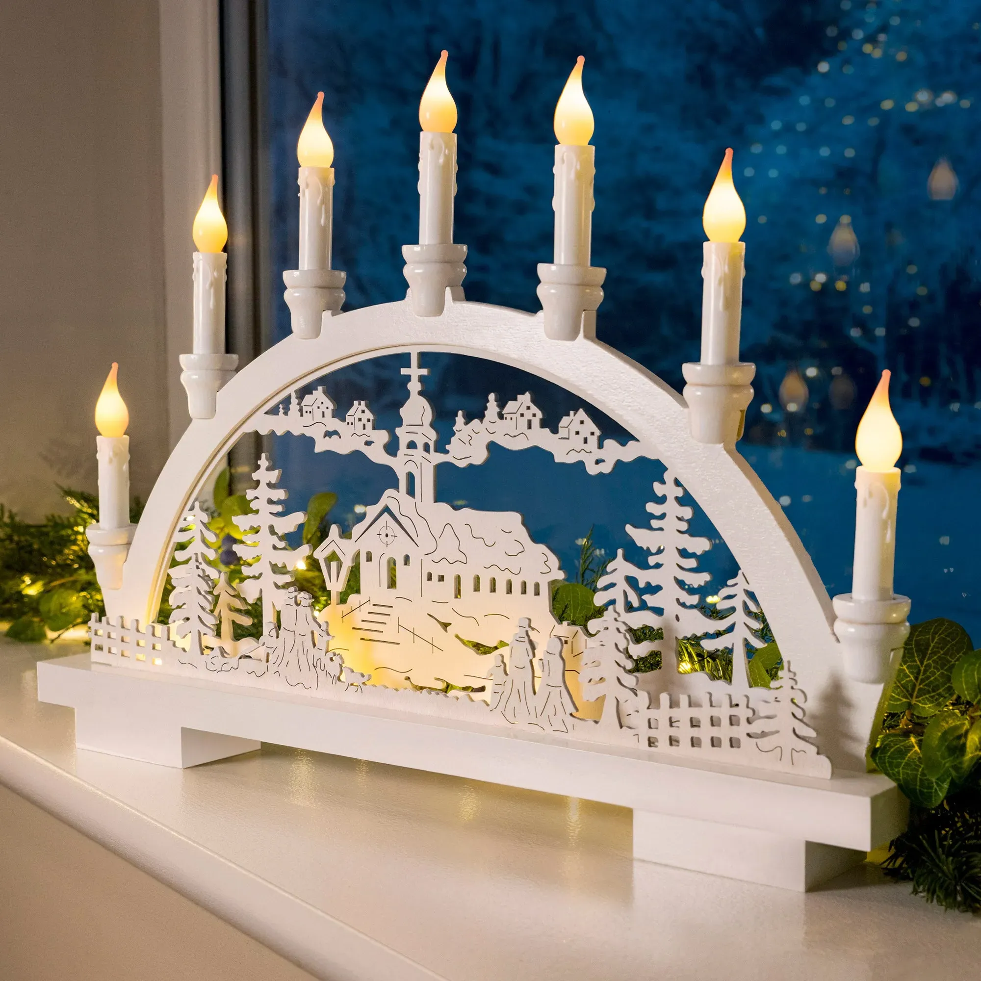 Christmas Village Candle Arch - White, Wood alternate view