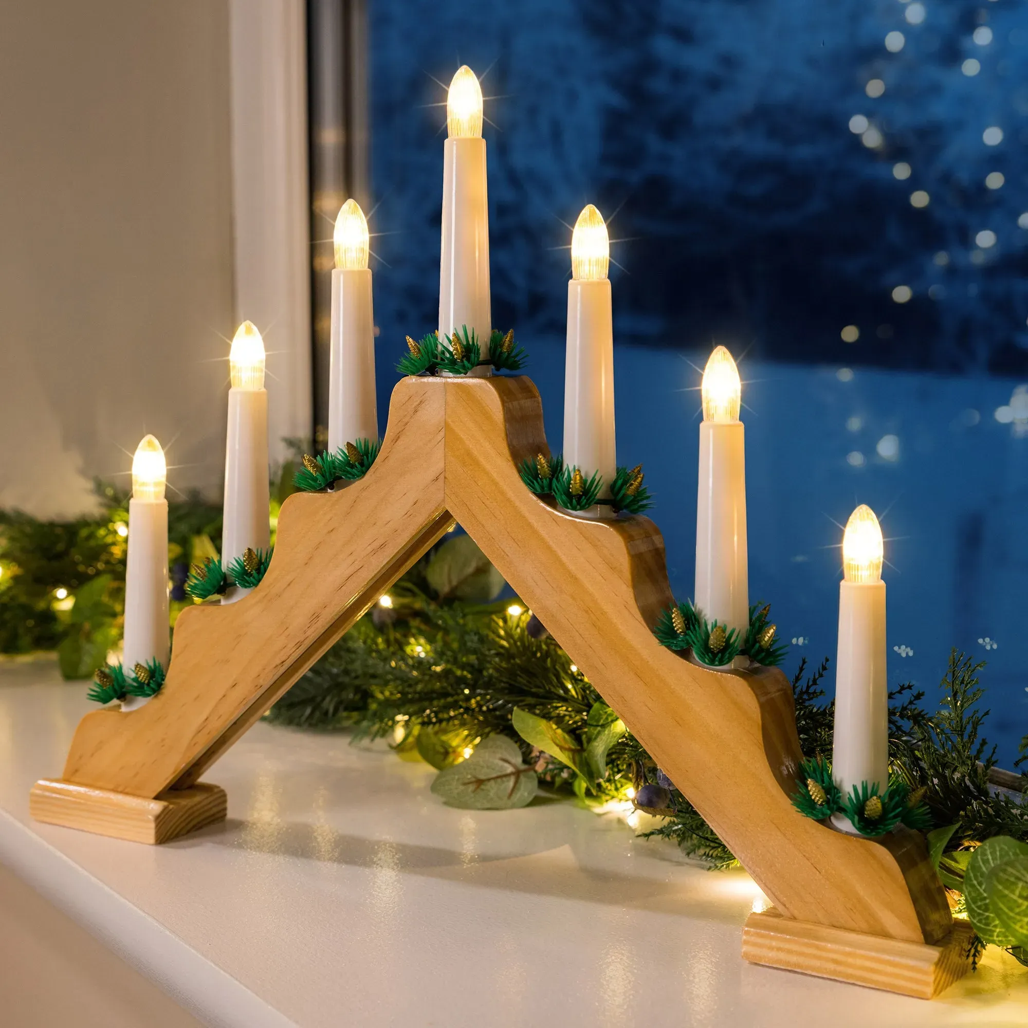 Christow Christmas Candle Bridge - Natural Wood alternate view