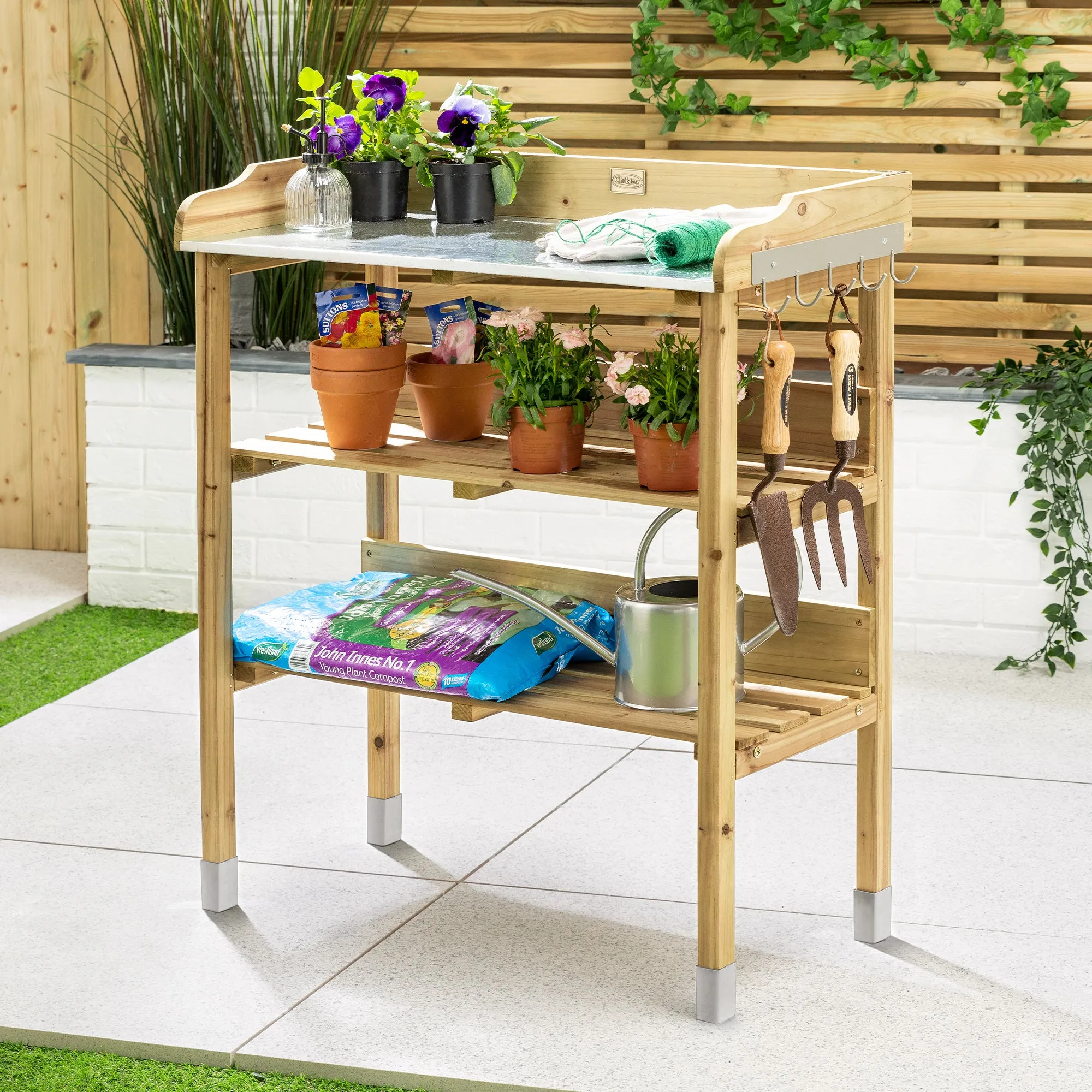 Christow Garden Potting Table with Hooks - Aluminium alternate view