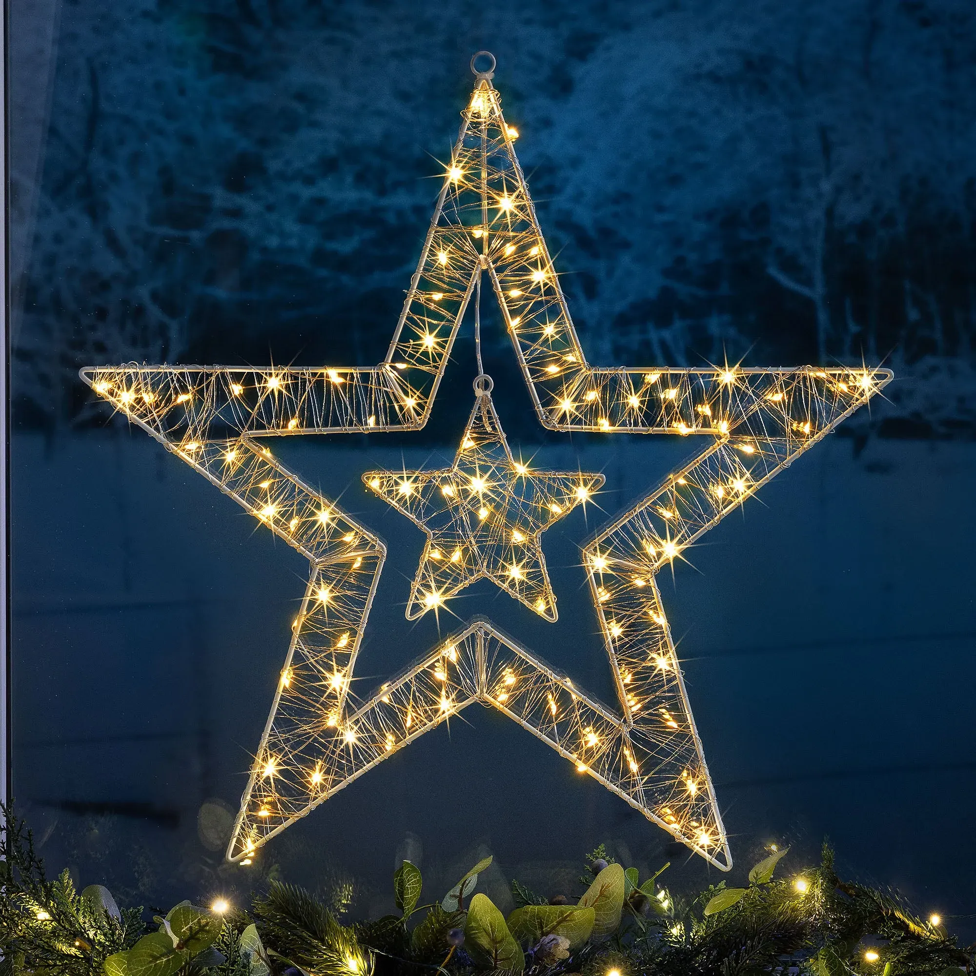 Double Star Battery Powered Christmas Light - Silver Wire alternate view