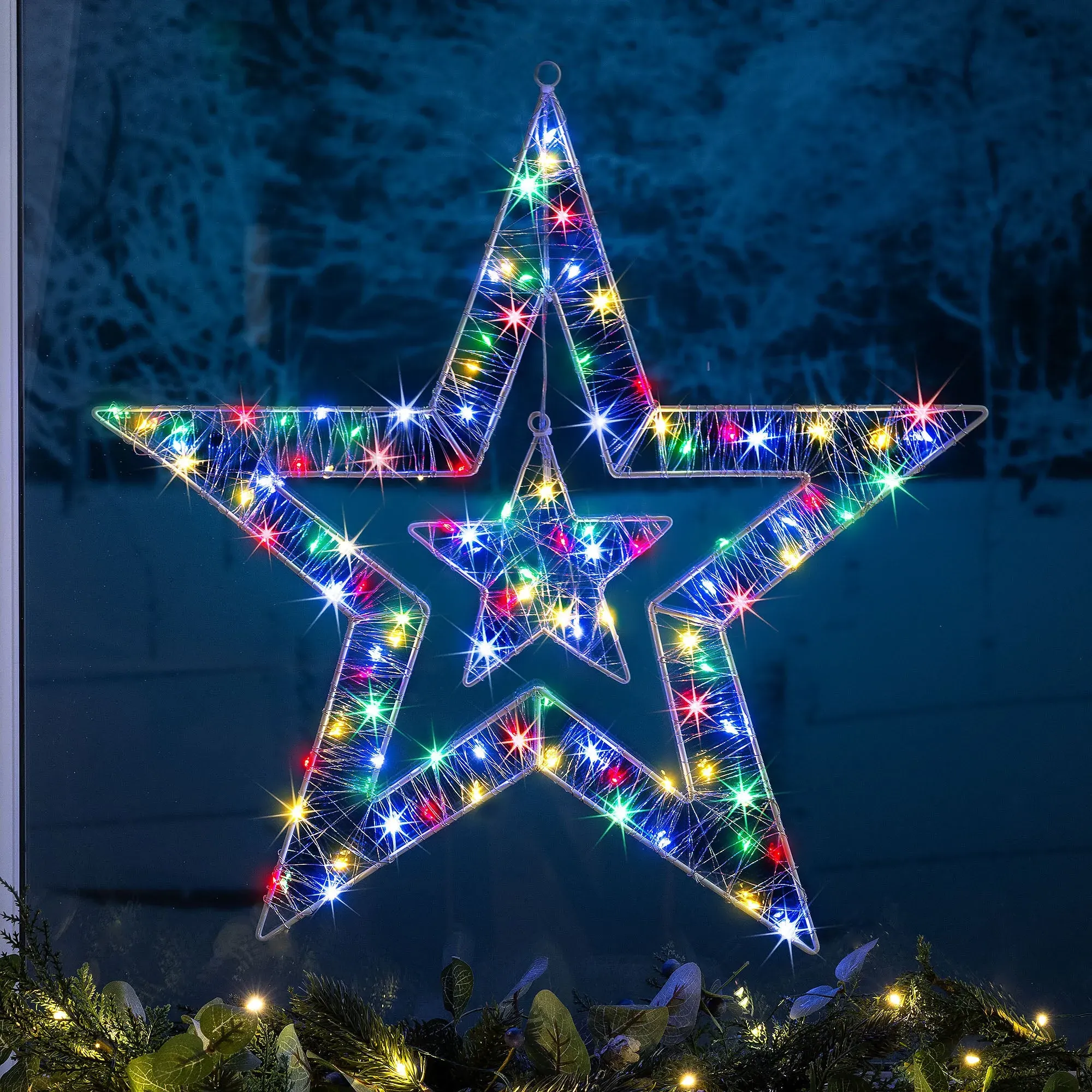Double Star Battery Powered Christmas Light - Silver Wire product