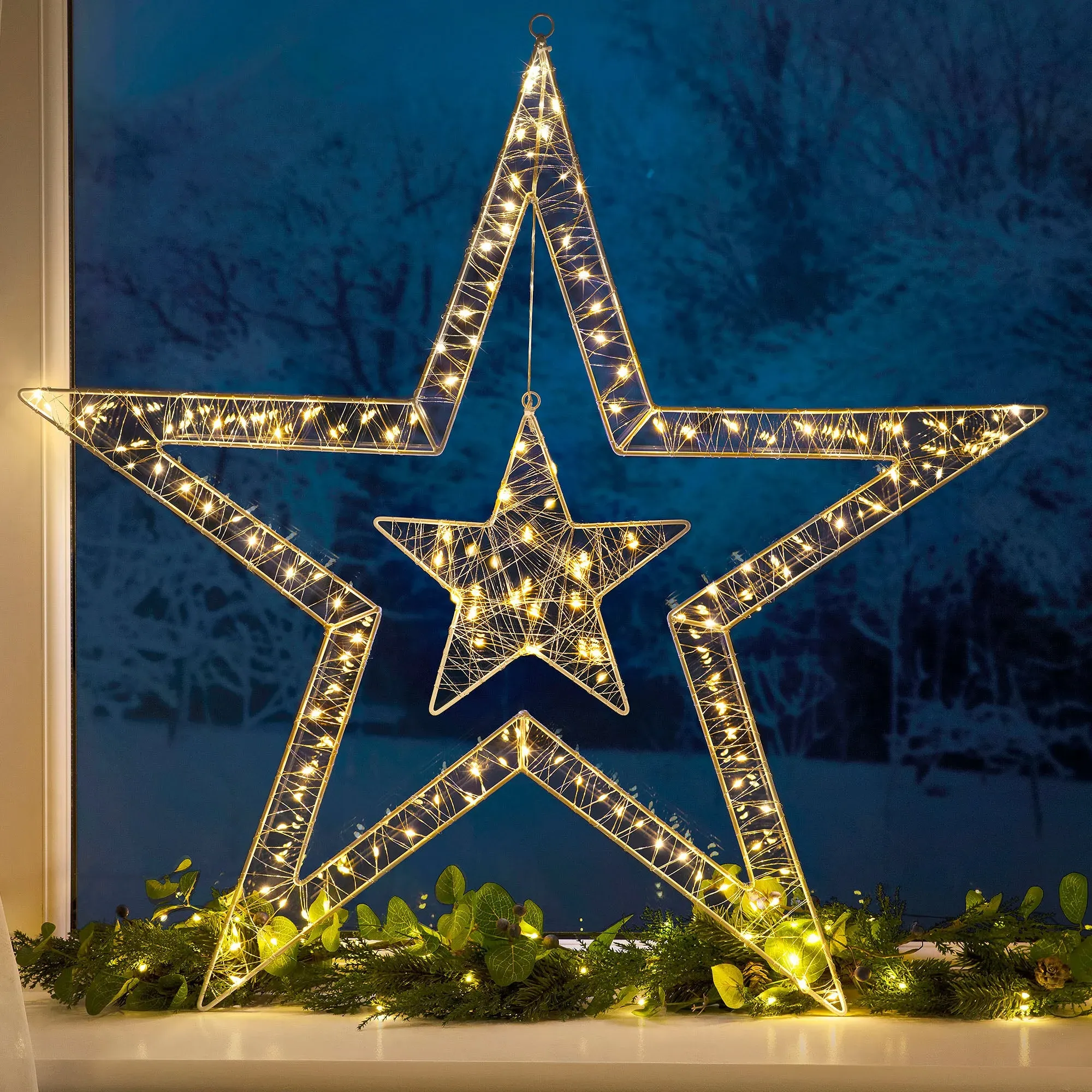 Double Star Christmas Light - White, Metal alternate view
