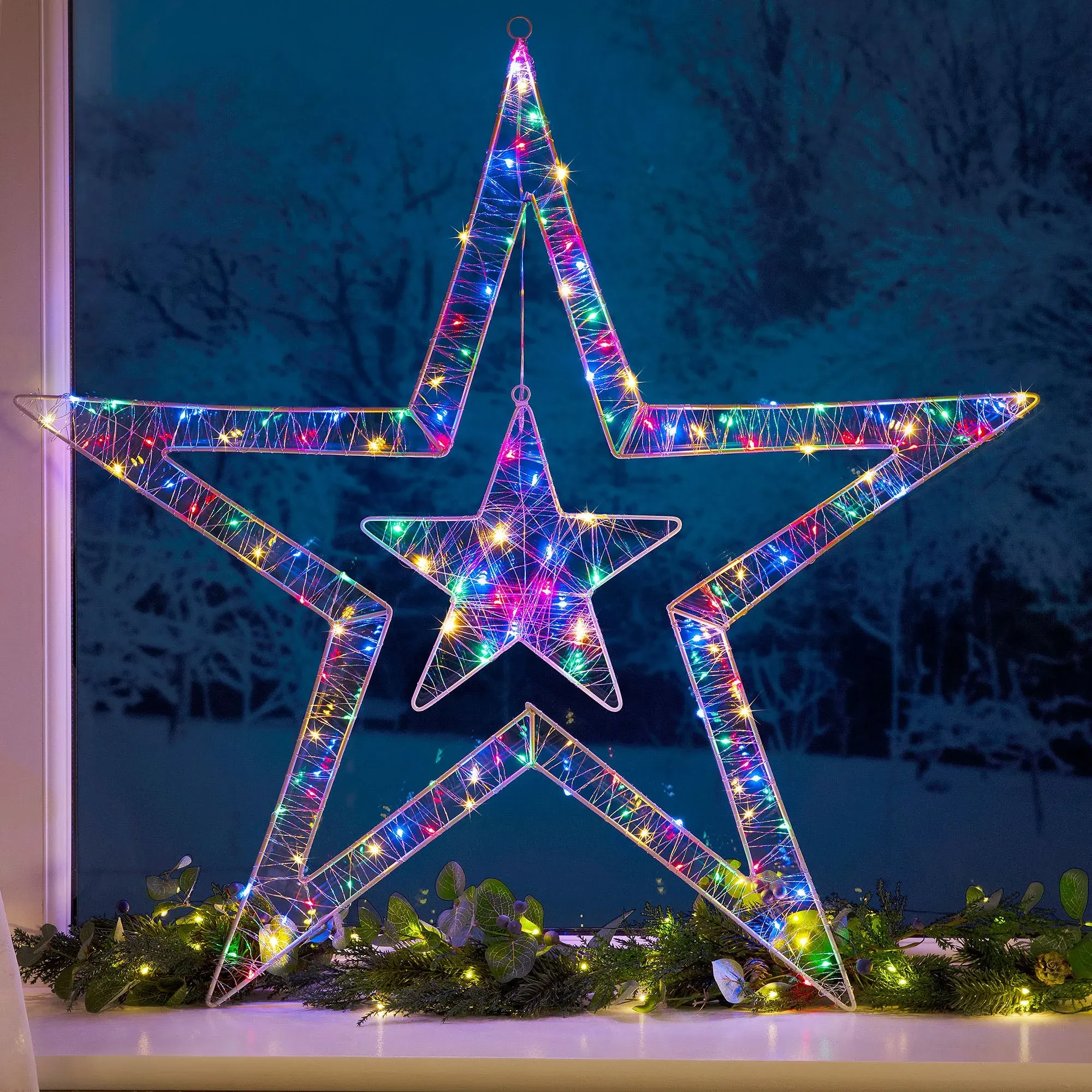 Double Star Christmas Light - White, Metal product