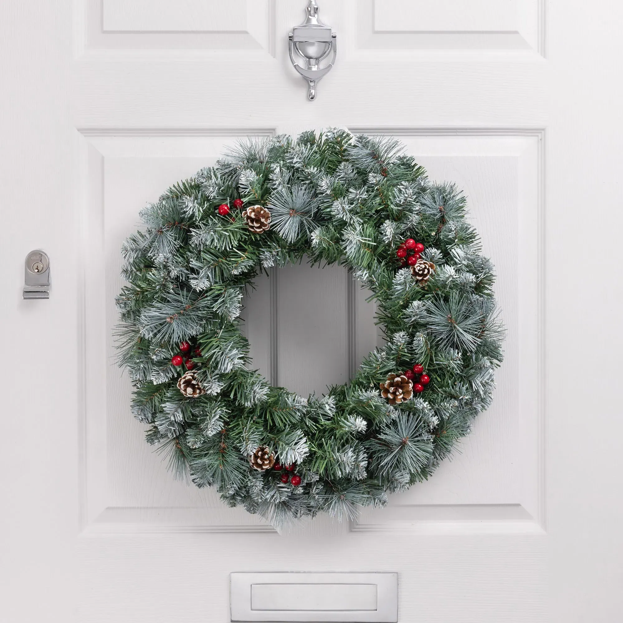Frosted Artificial Christmas Wreath with Pine Cones & Berries alternate view
