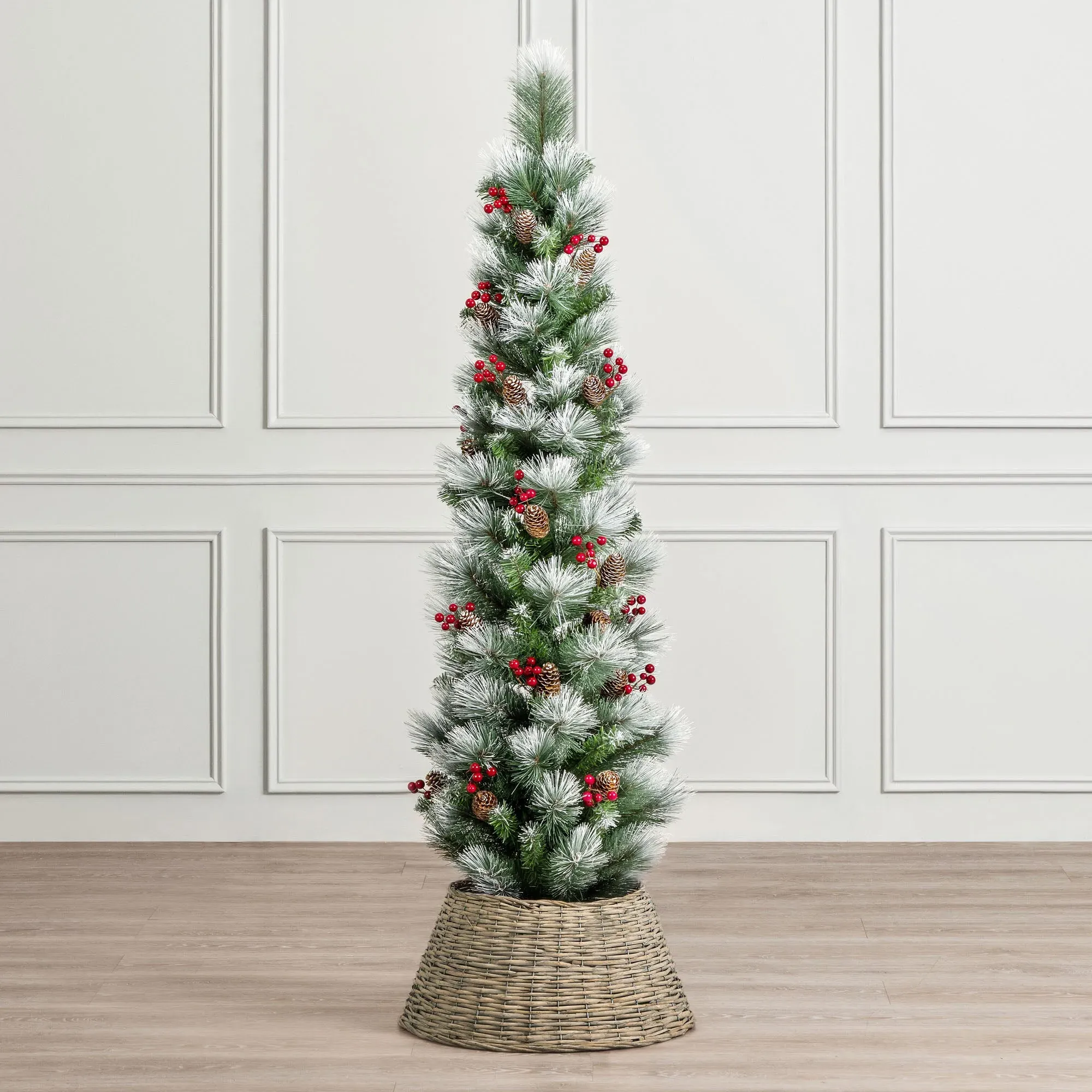 Frosted Pencil Christmas Tree with Pine Cones & Berries - 7ft alternate view