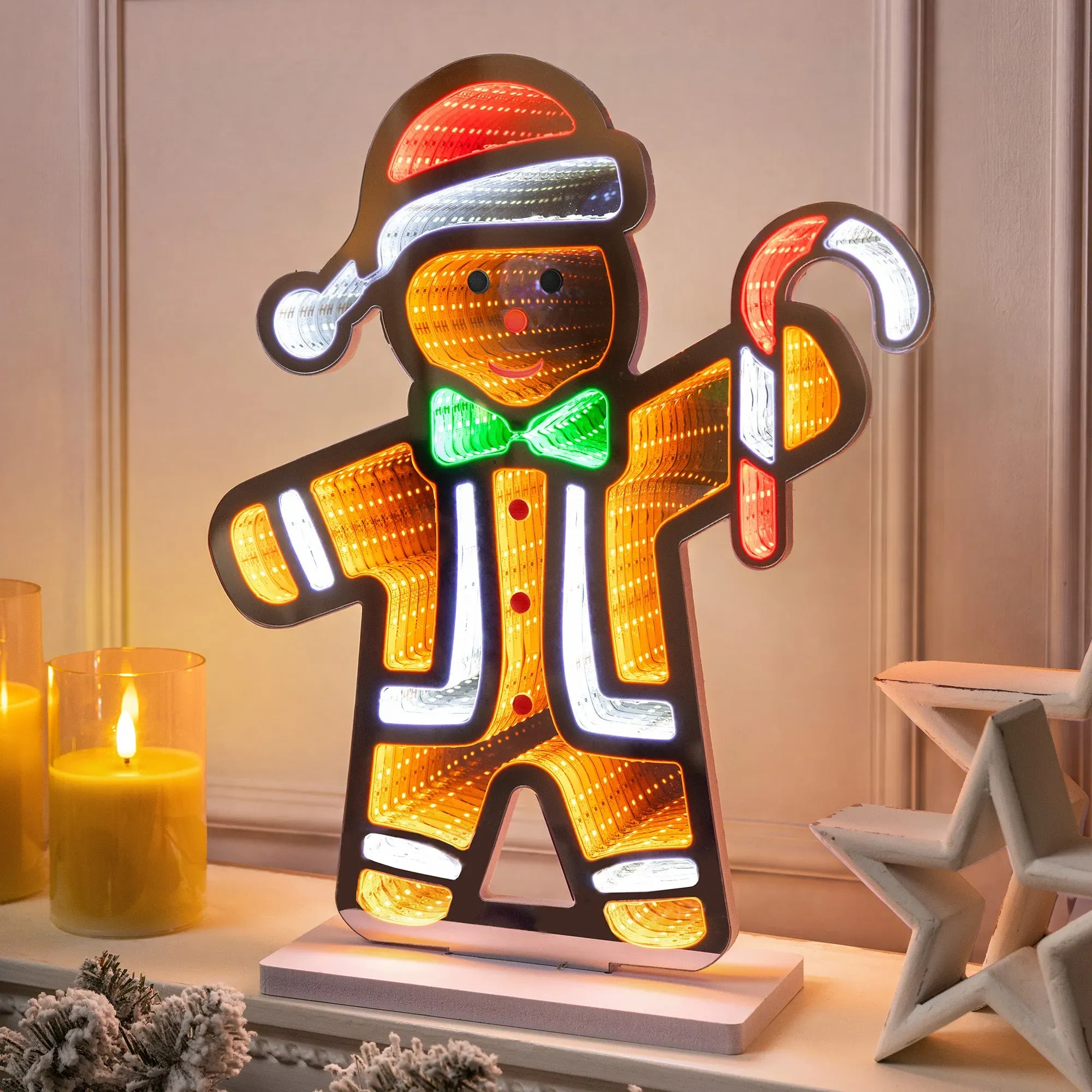Gingerbread Man Infinity Light - Amber, White, Red, Green LED product