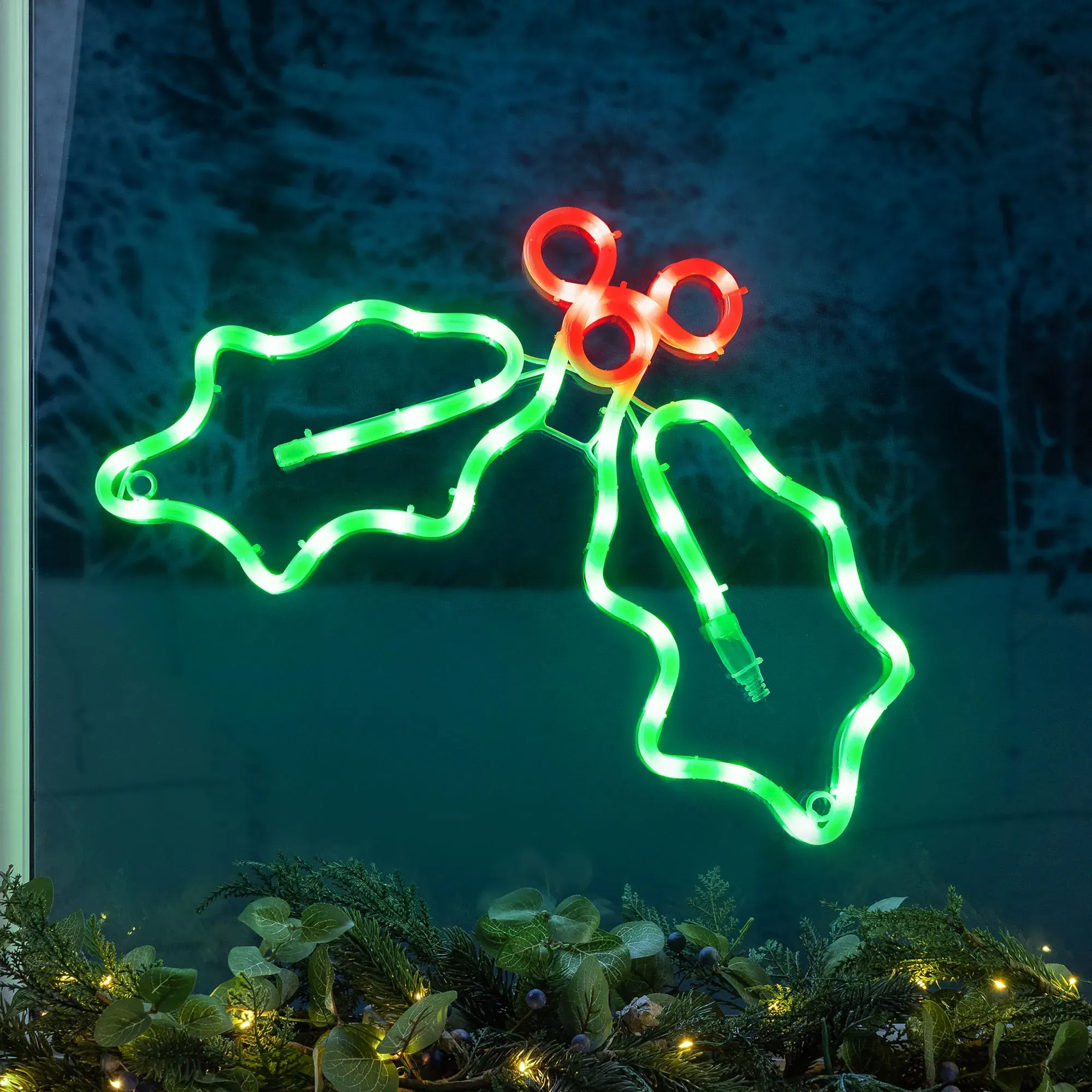 Holly & Berry Christmas Rope Light - Red, Green alternate view