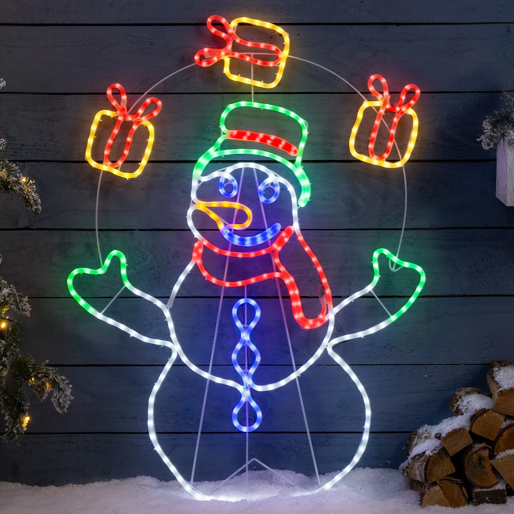 Juggling Snowman Christmas Rope Light Figure - Multicolour alternate view