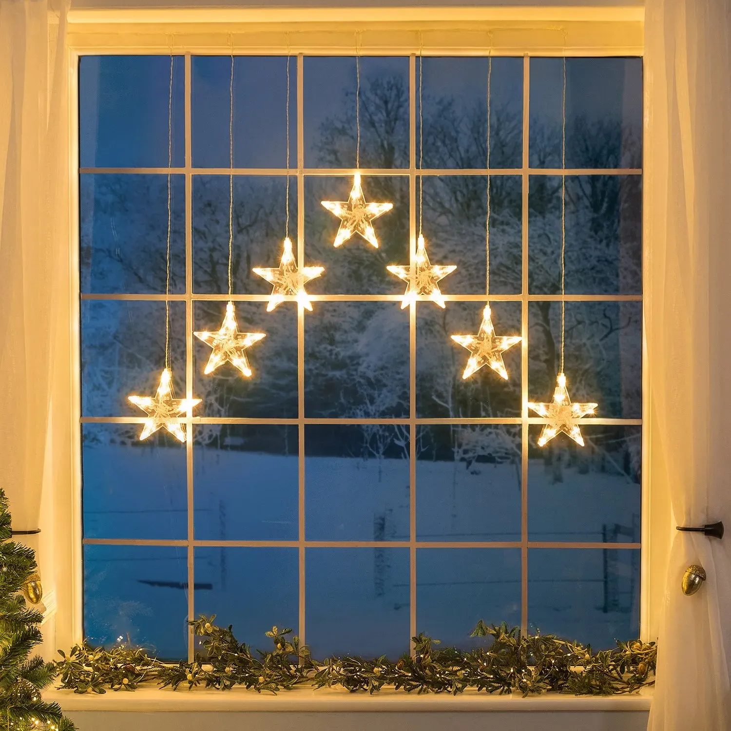 LED Christmas Star Curtain Lights - Clear Wire alternate view