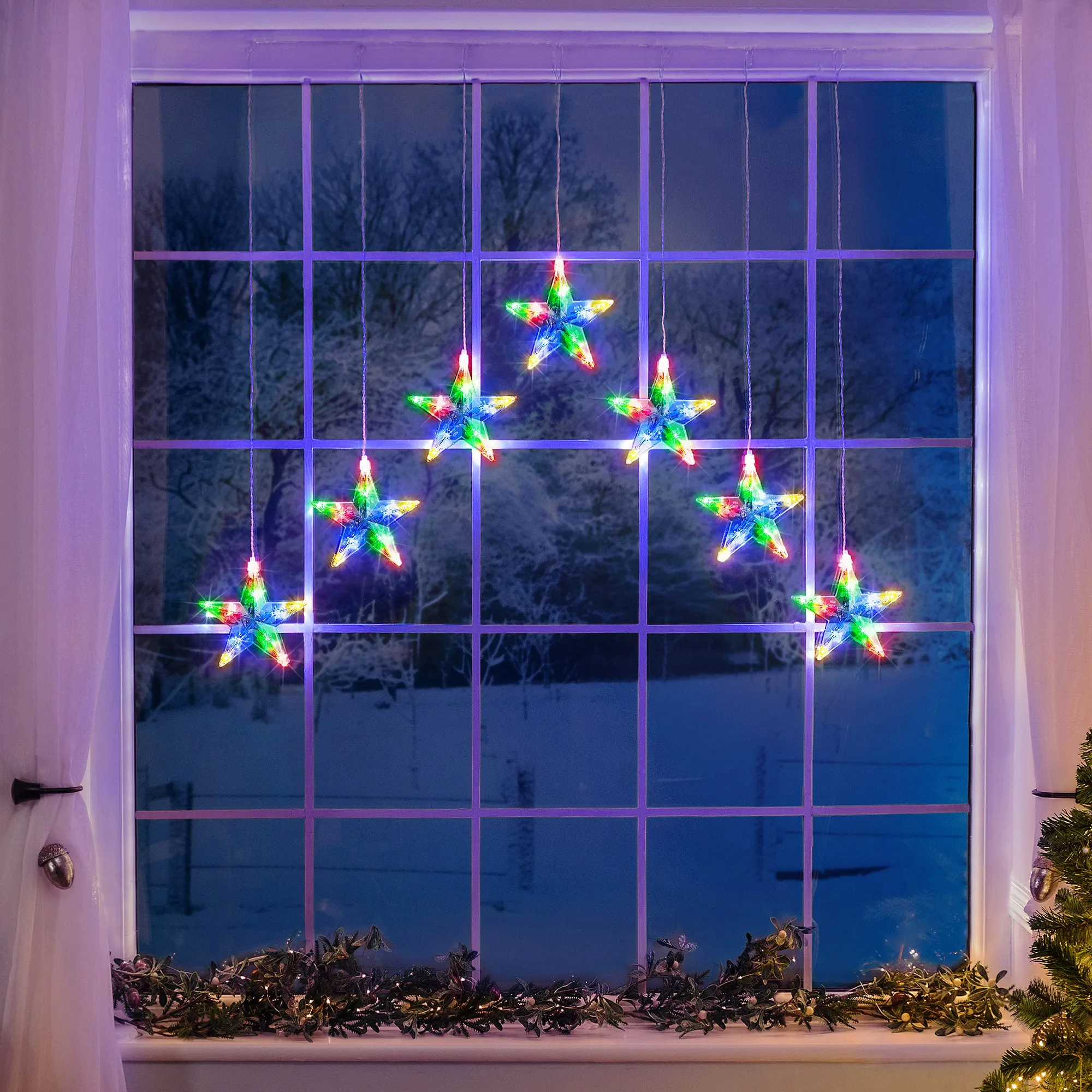 LED Christmas Star Curtain Lights - Clear Wire product