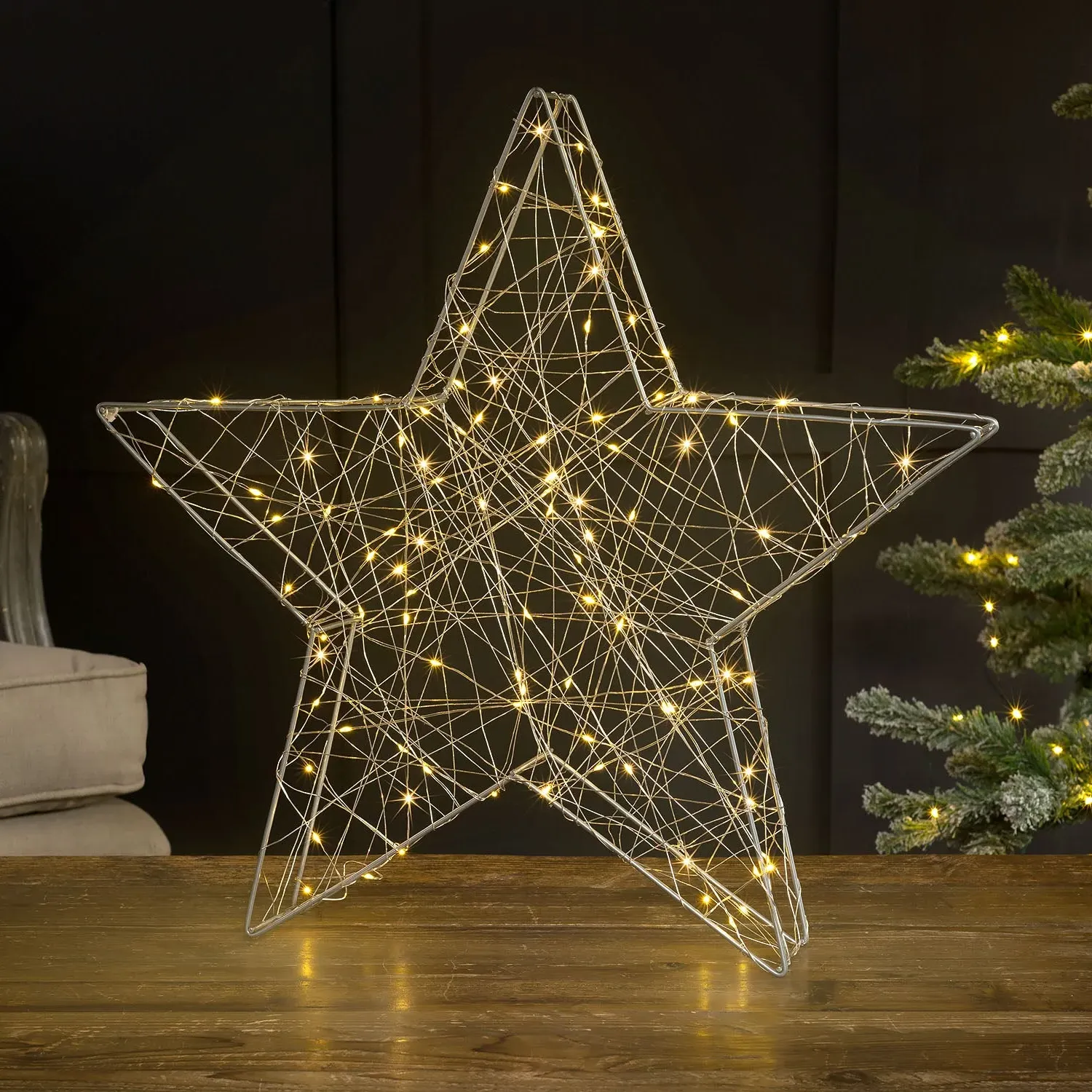 LED Christmas Star Decoration - Silver, Metal alternate view