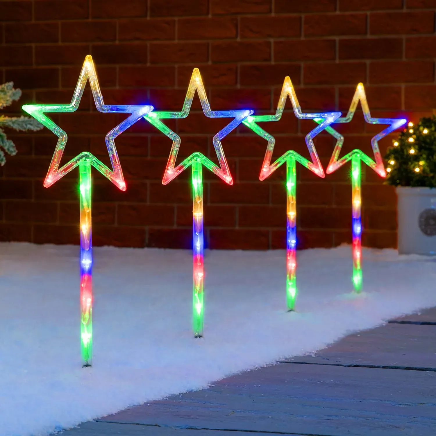 LED Christmas Star Path Lights Set of 4 with Timer product