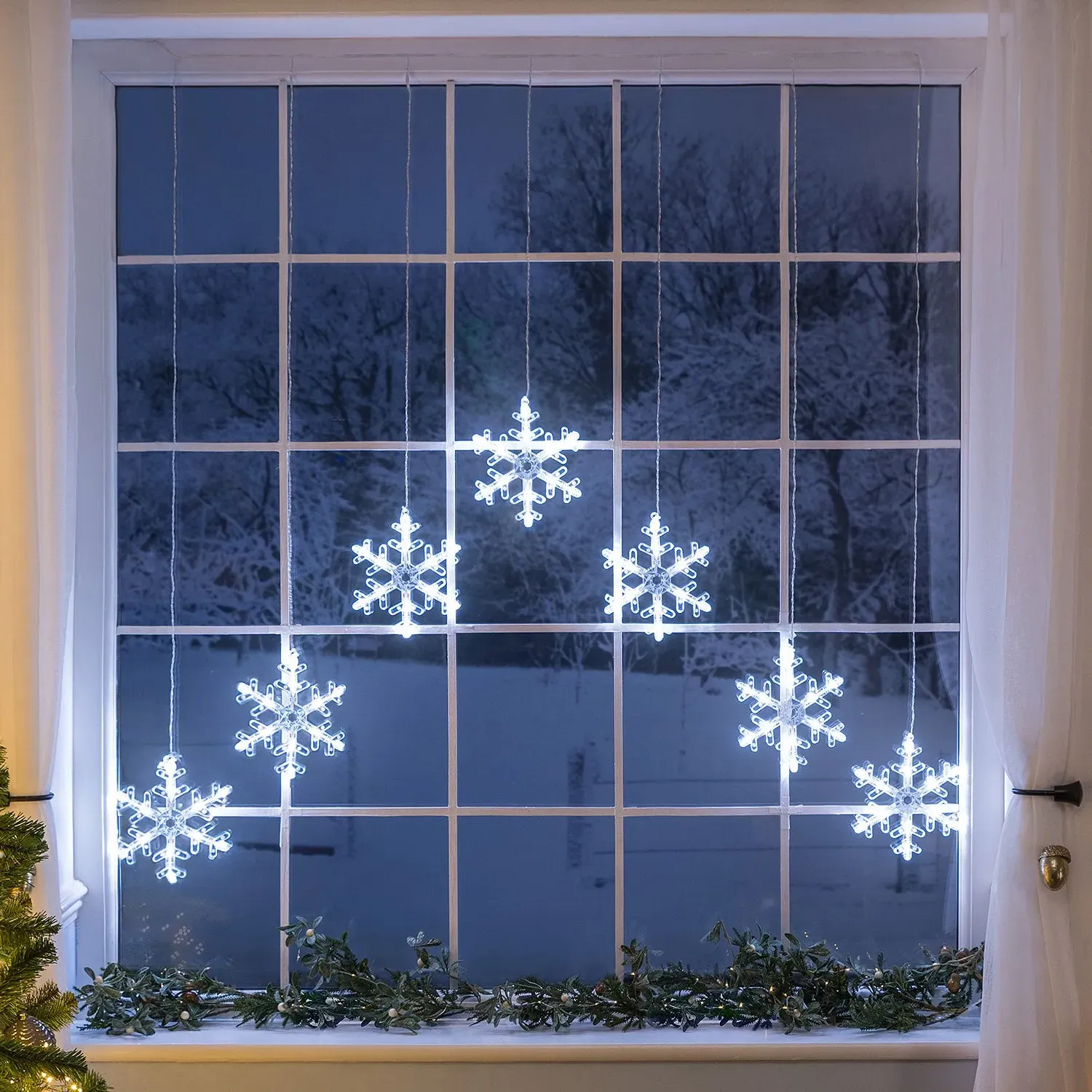 LED Snowflake Curtain Lights - White, Acrylic alternate view