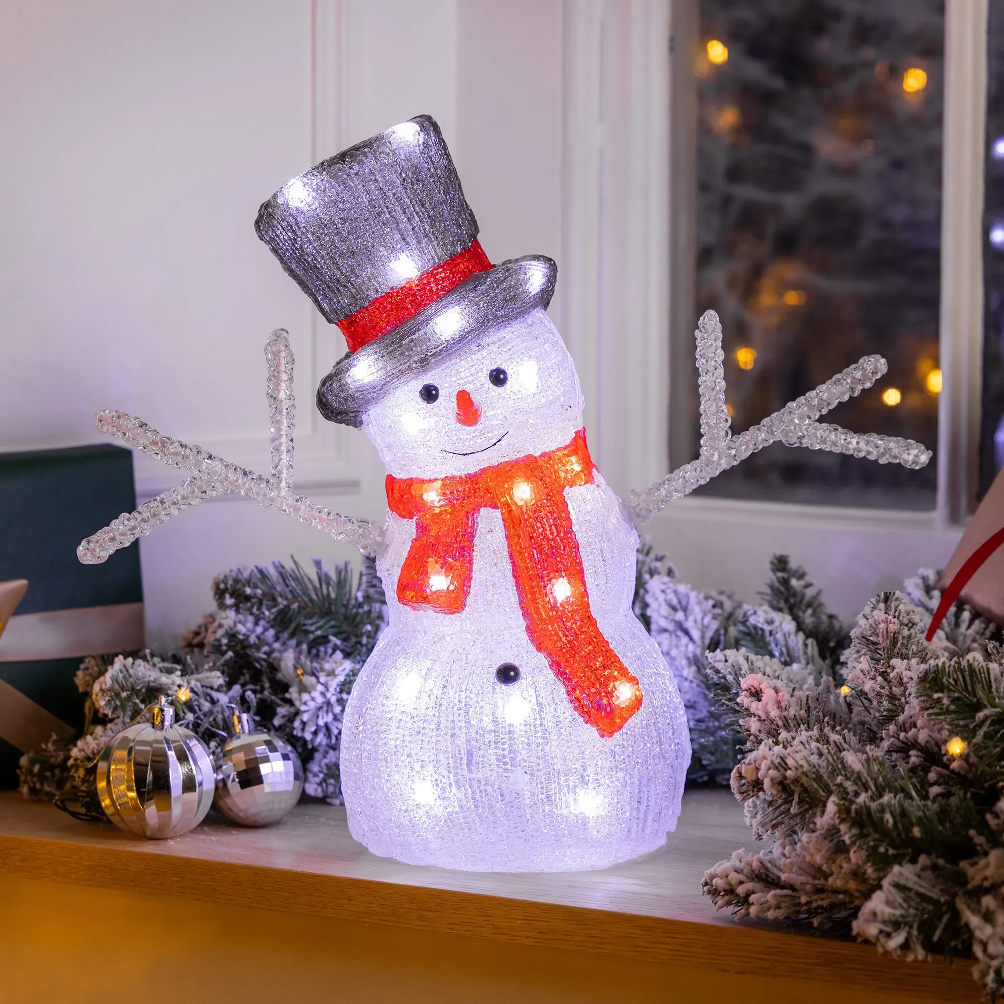 Light Up Acrylic Snowman Decoration - Clear product