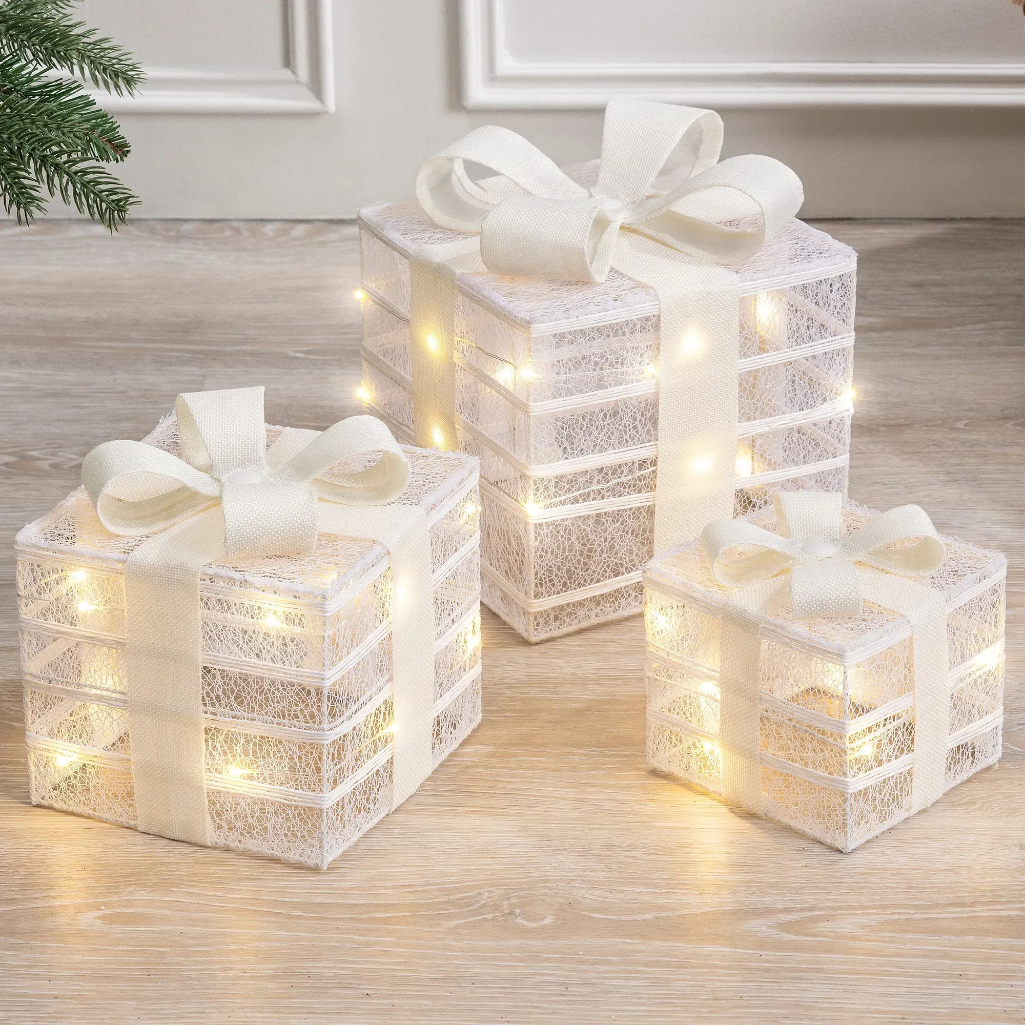Light Up Cotton & Hessian Christmas Gift Box Set of 3 by Christow, image 2