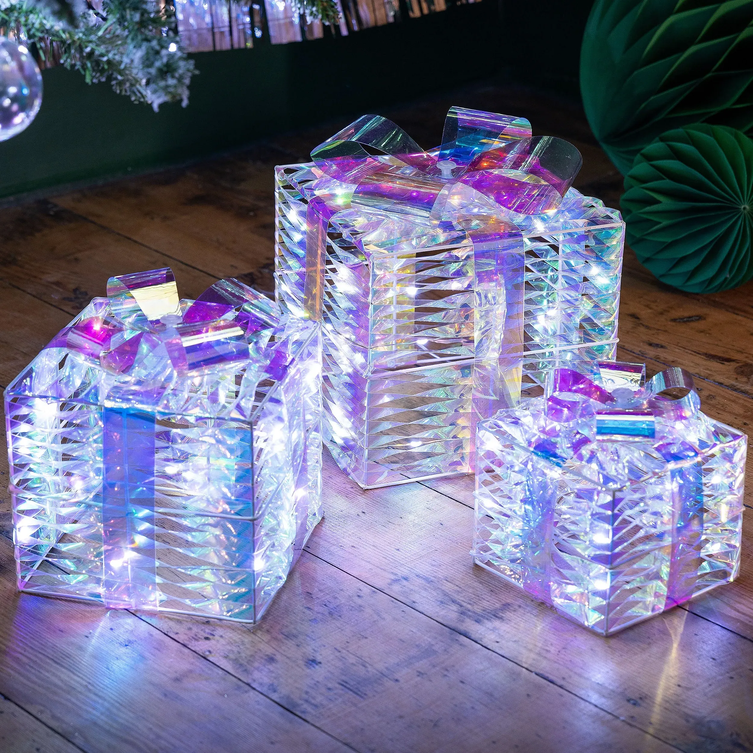 Light Up Iridescent Christmas Present Decorations - Set of 3 alternate view