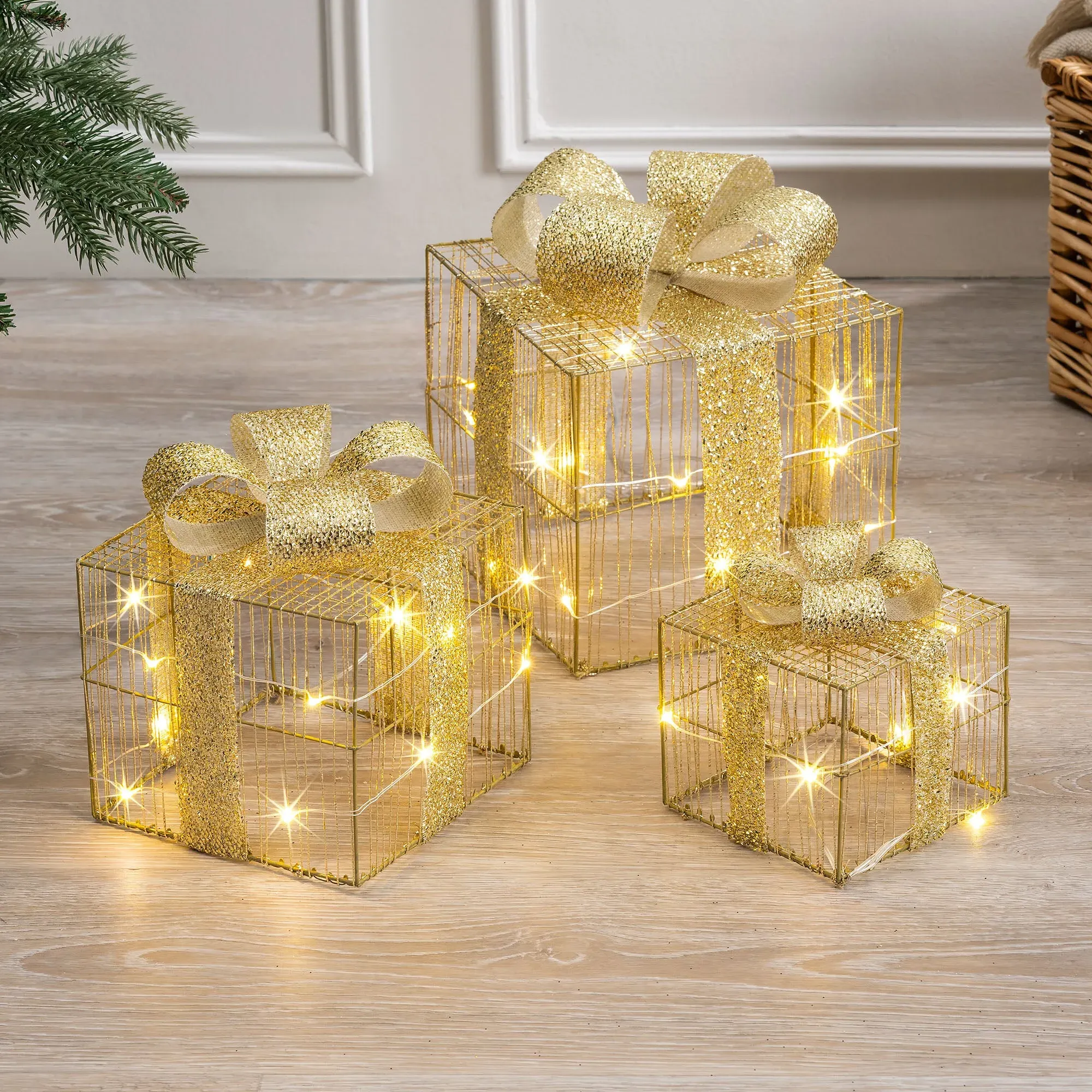 Light Up Sparkly Christmas Present Gift Box Set of 3 alternate view