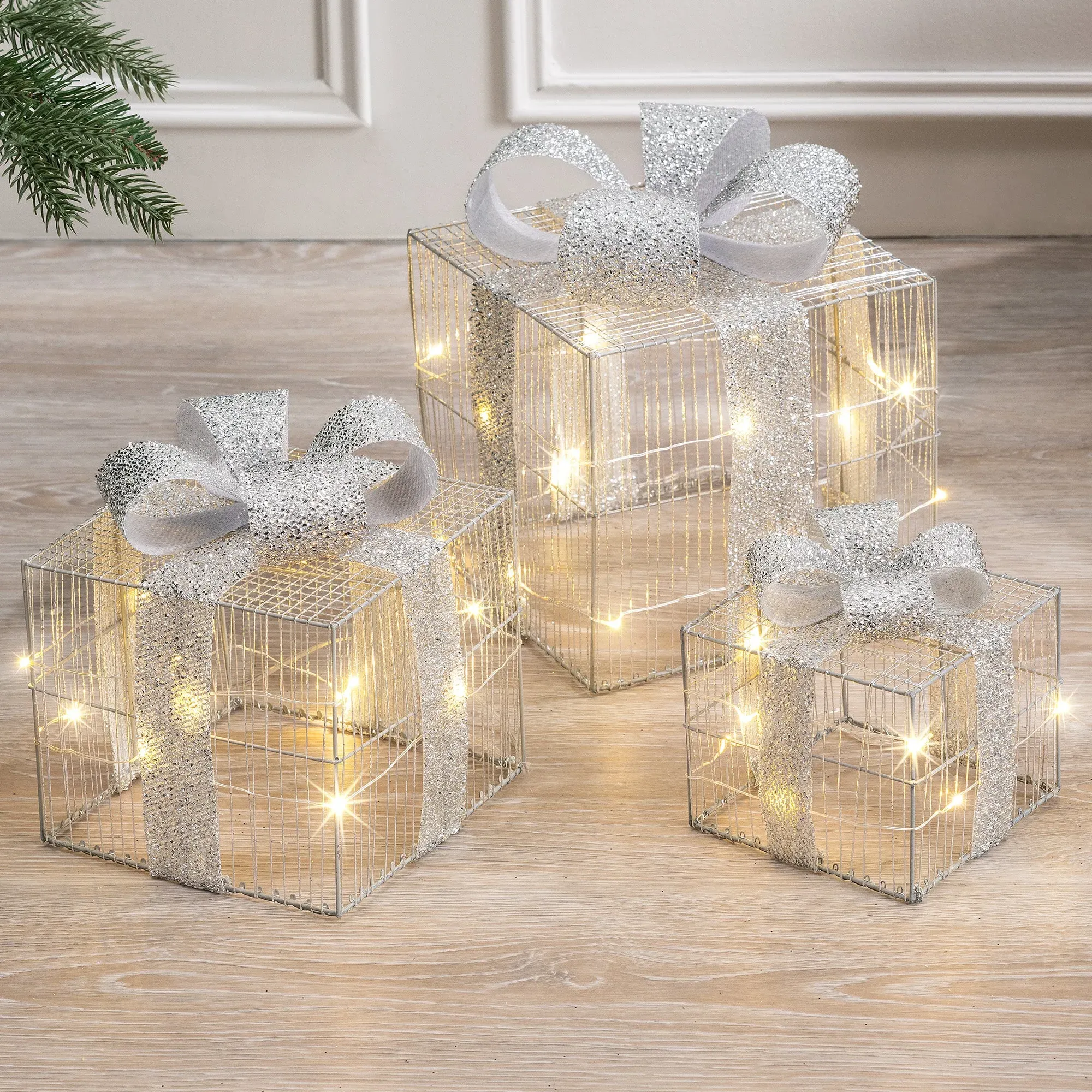 Light Up Sparkly Christmas Present Gift Box Set of 3 product