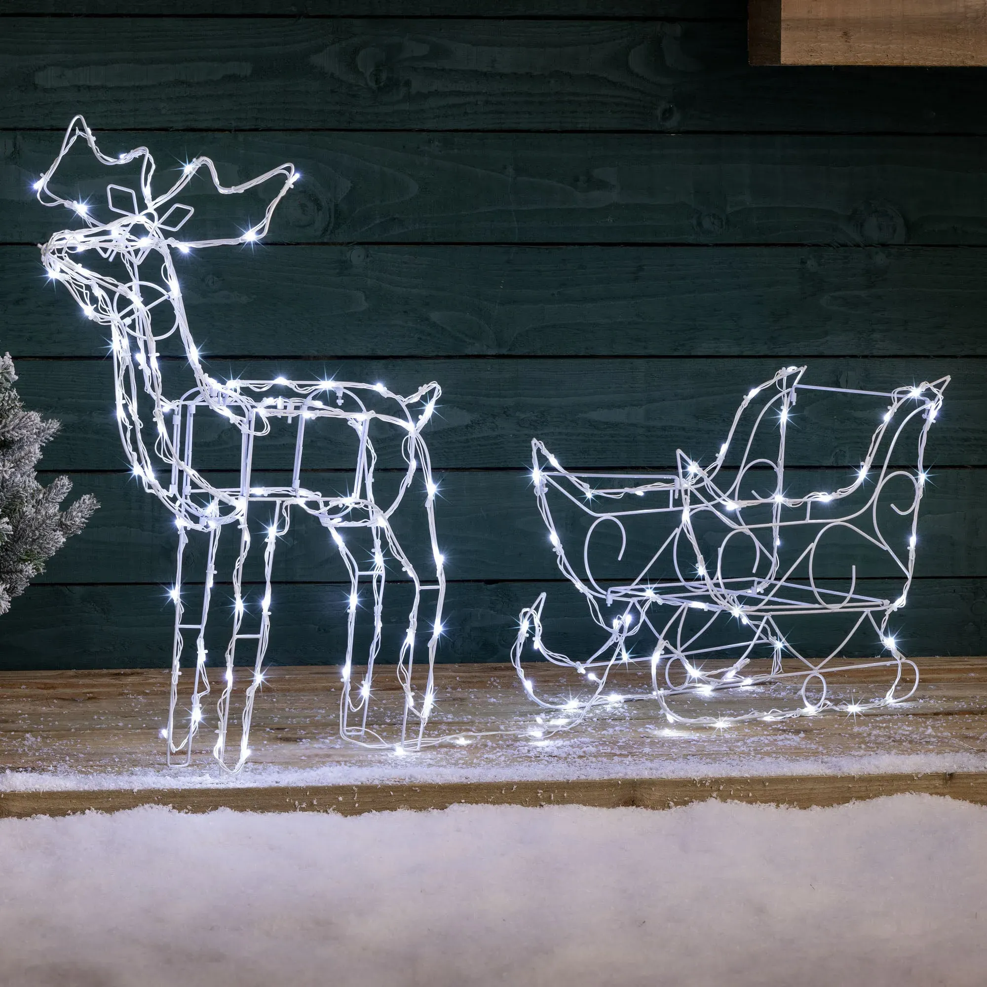 Light Up White Wire Reindeer & Sleigh alternate view