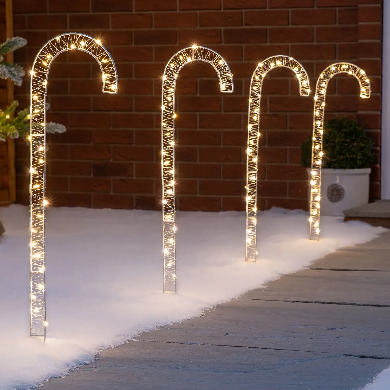 Micro LED Candy Cane Path Lights Set of 4 - White Metal product