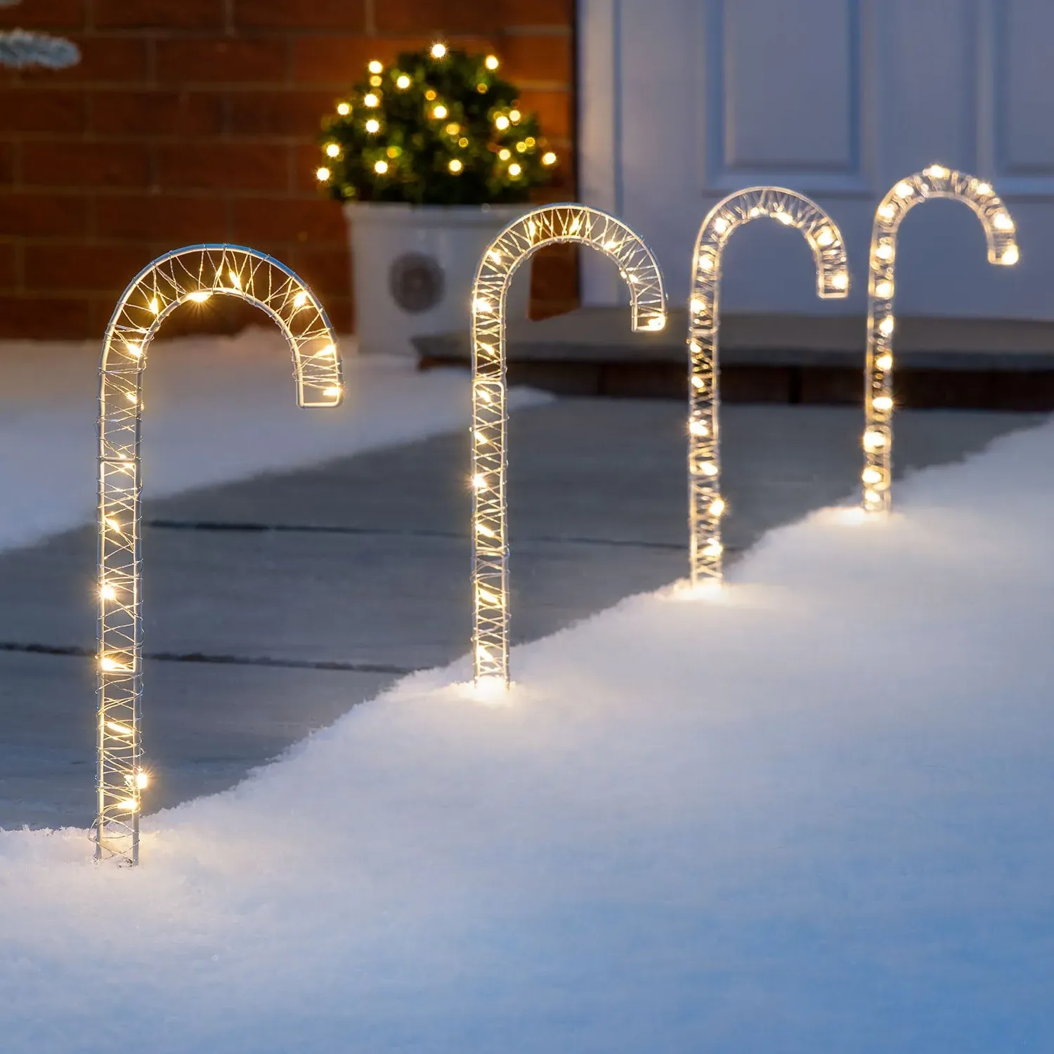 Micro LED Candy Cane Path Lights Set of 4 - White Metal product