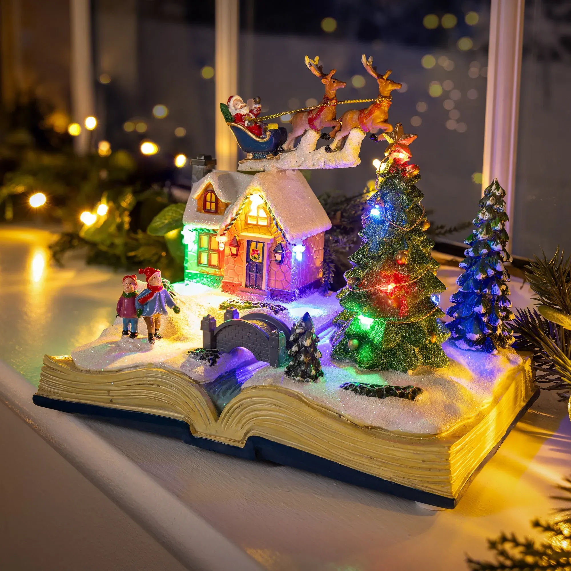 Musical Santa & Reindeer Christmas Scene - Polyresin product