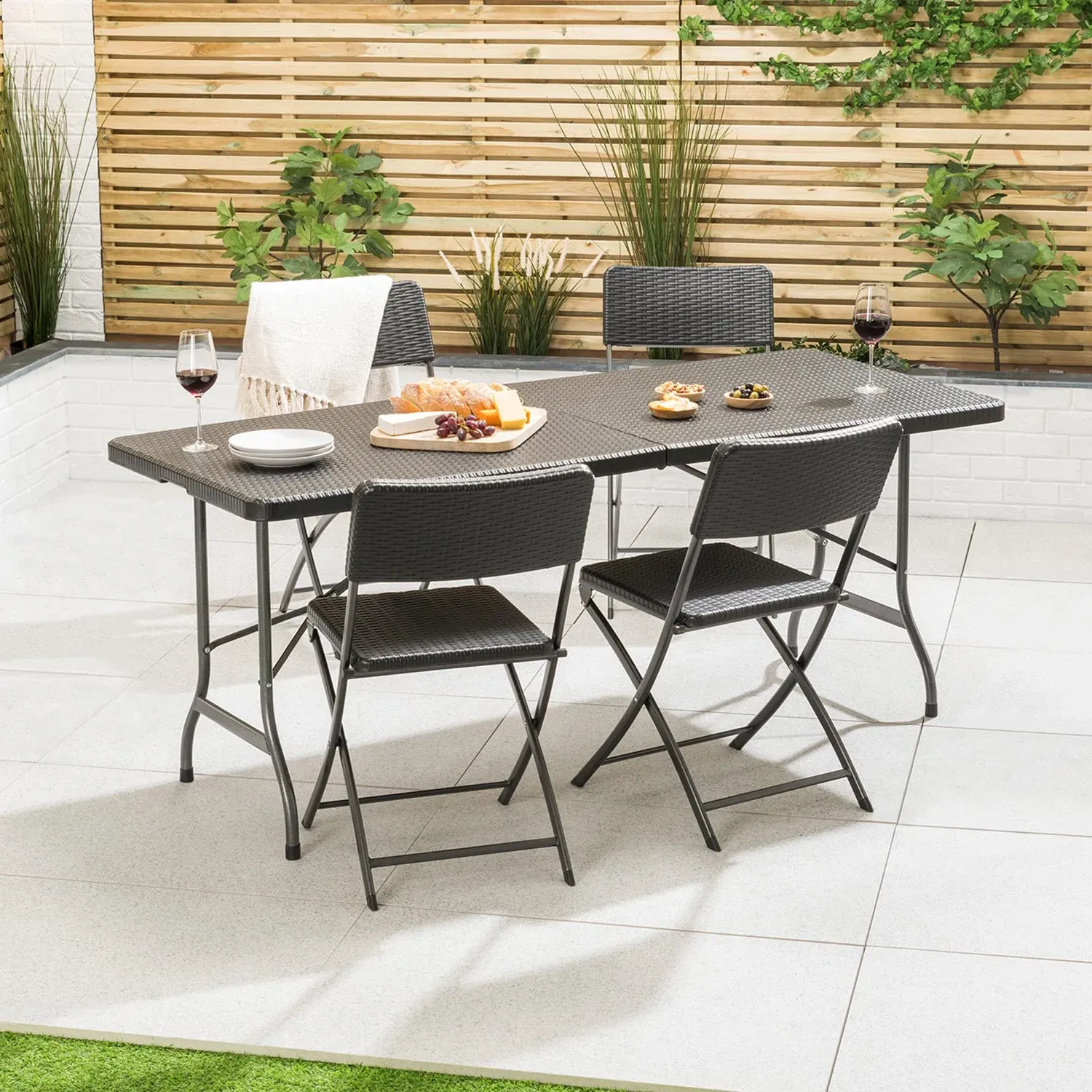 Rattan Effect 4-Seater Outdoor Dining Set - Folding product