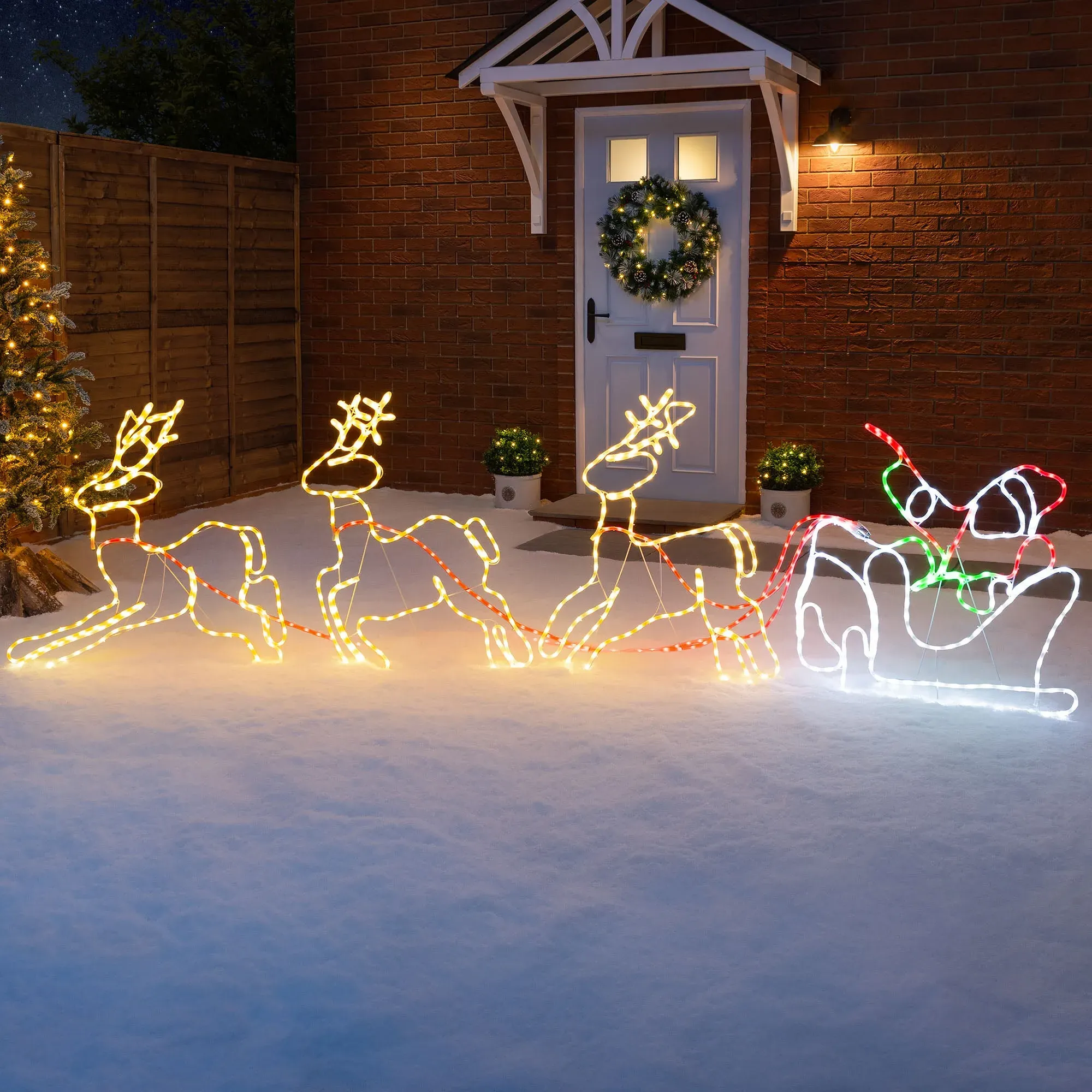 Santa Sleigh & Reindeer Rope Light - Multicolour alternate view