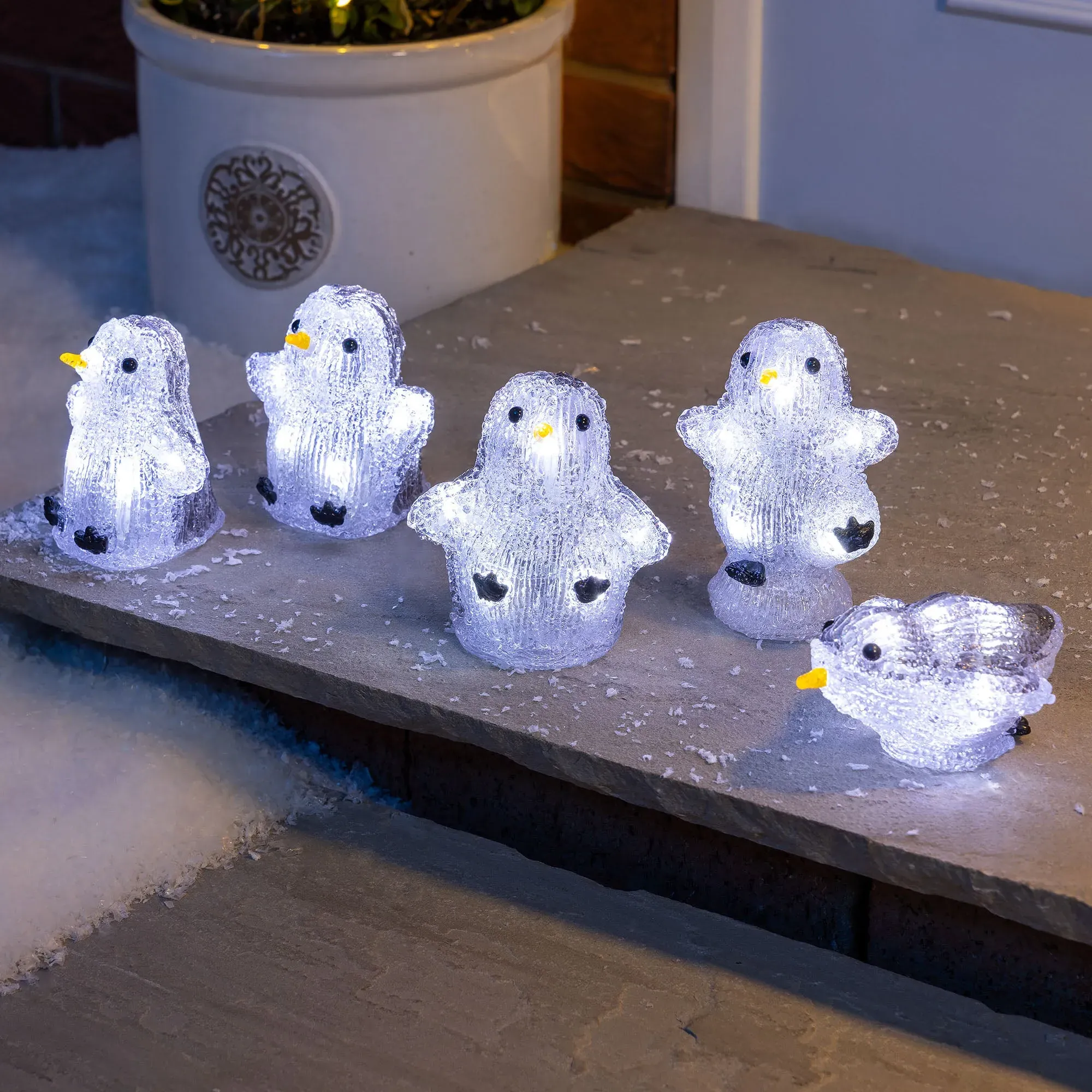 Set of 5 LED Acrylic Penguin Lights - Clear product