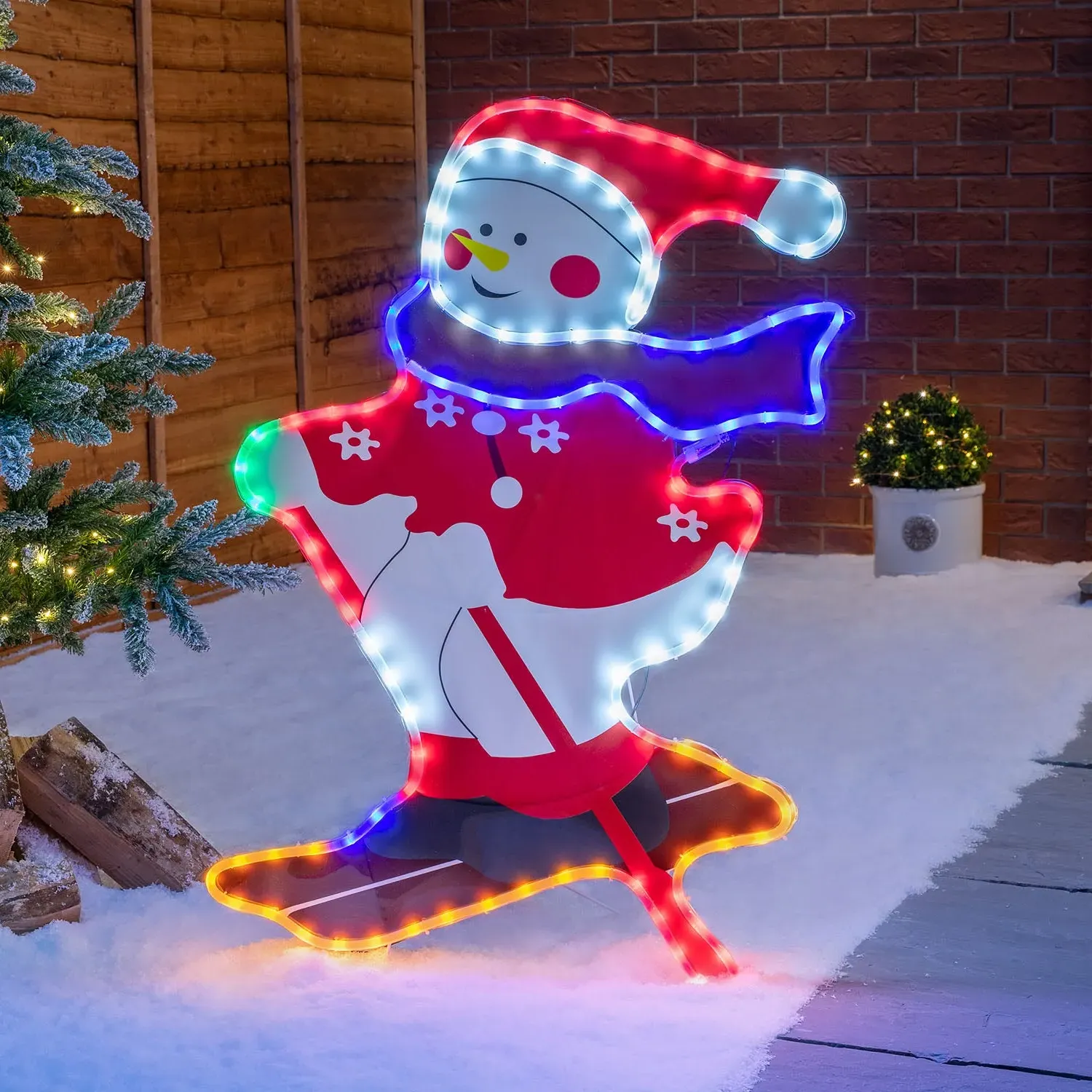 Skiing Snowman LED Christmas Light - Multicolour, PVC product