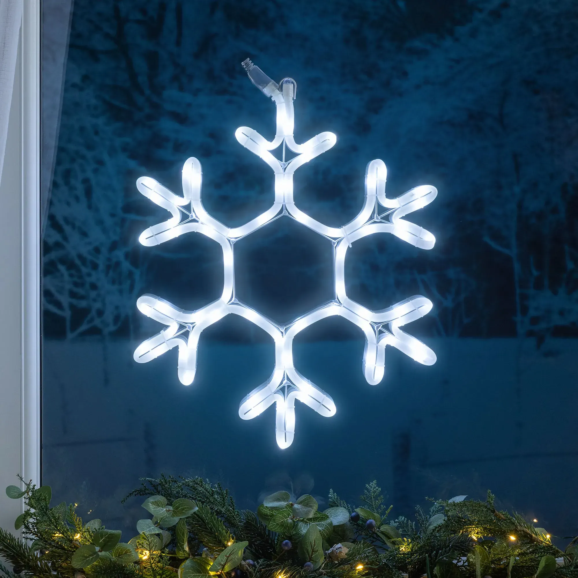 Snowflake Christmas Window Light - White, Rope product