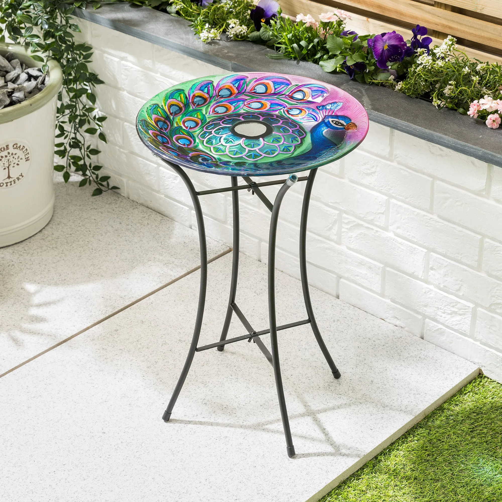 Solar Bird Bath with Stand - Glass, Steel alternate view
