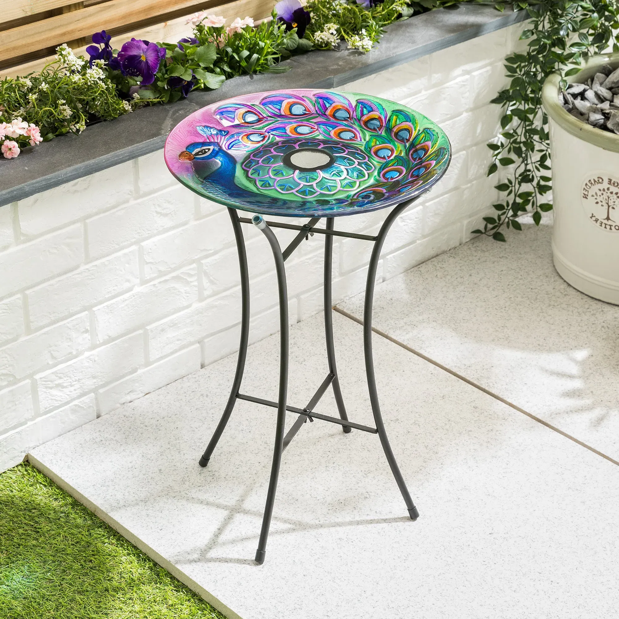 Solar Bird Bath with Stand - Glass, Steel product
