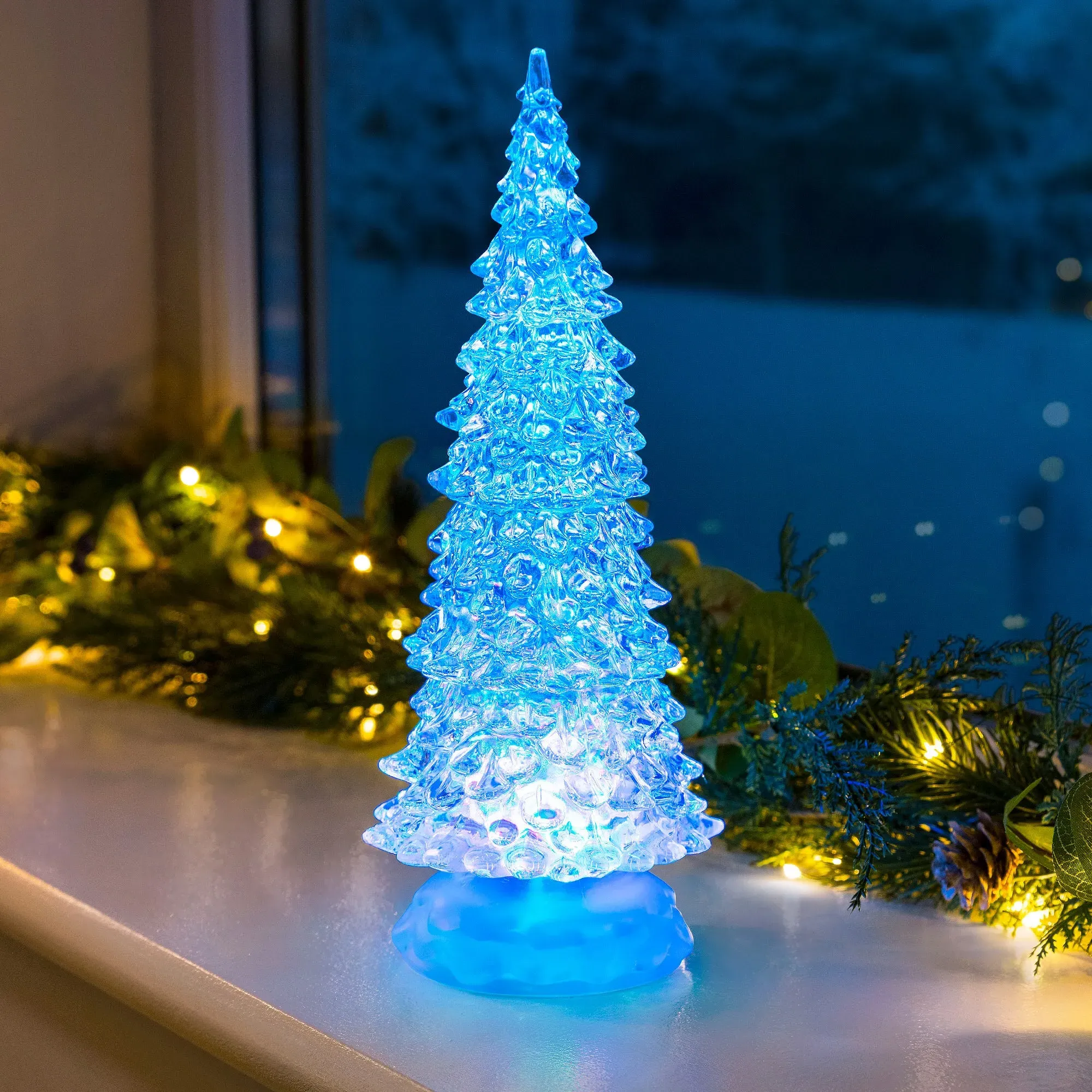 Swirling Glitter LED Christmas Tree Decoration - Clear Acrylic product