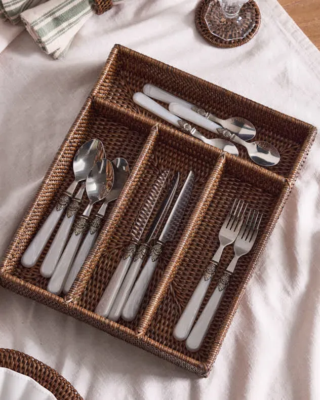 4 Compartment Cutlery Basket - Brown, Rattan product