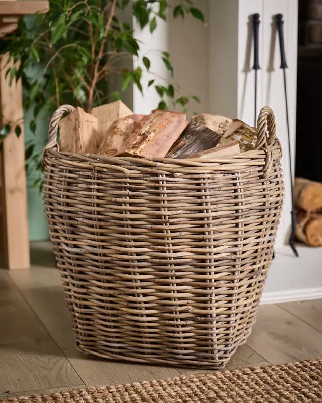 Amphora Lined Rattan Log Basket product