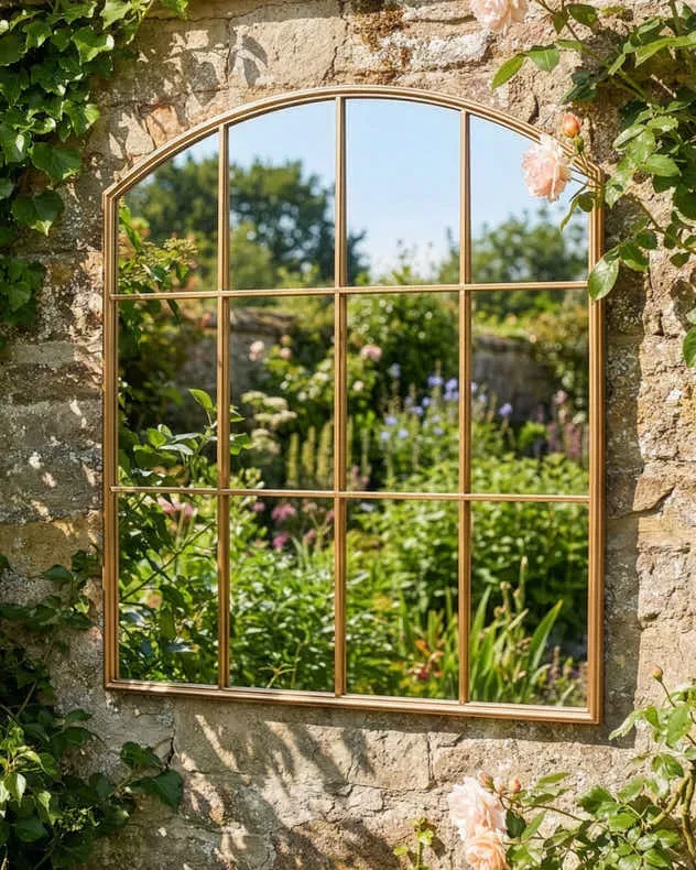 Arched Outdoor Window Mirror - Gold product