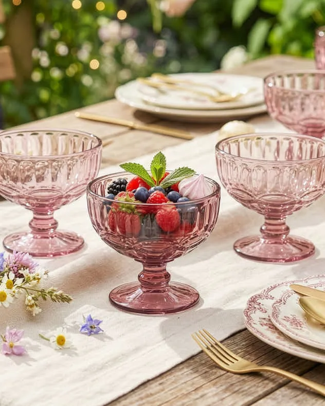 Aurielle Dessert Bowl - Pink, Glass by Dibor