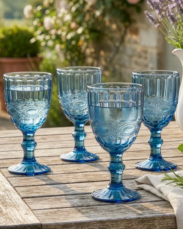 Aurielle Wine Goblet - Blue, Glass by Dibor