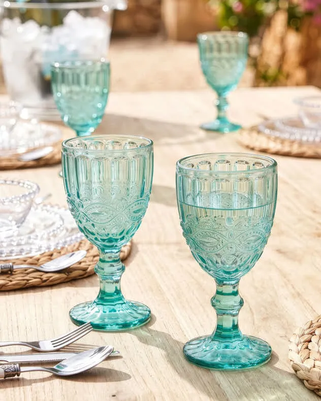 Aurielle Wine Goblet - Turquoise, Glass by Dibor