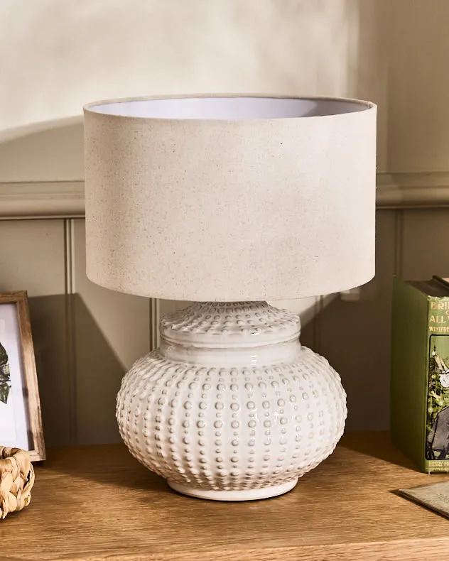 Dimpled Ceramic Table Lamp - White product