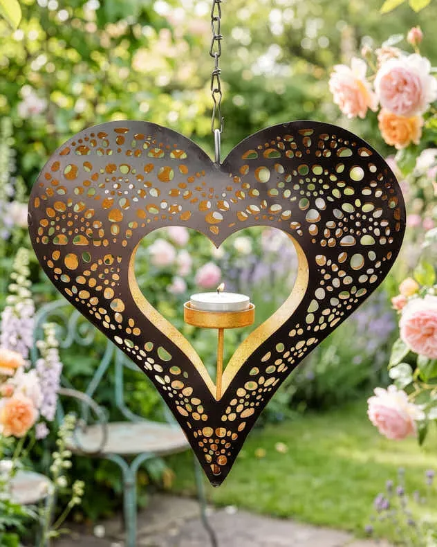 Gold Heart Hanging Garden Candle Holder product