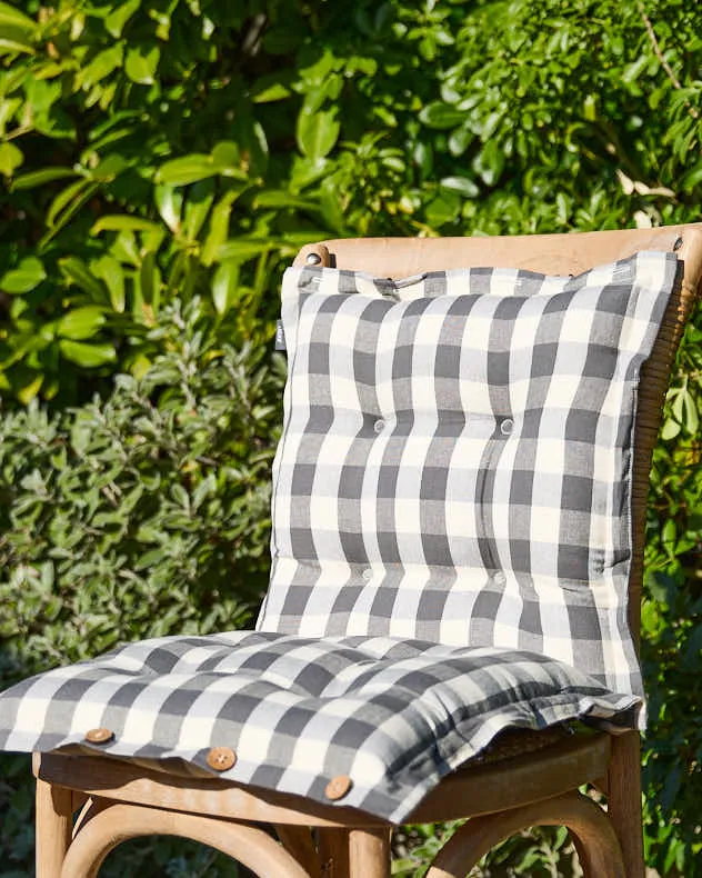 Grey Gingham Garden Seat Pads - Set of 2 product
