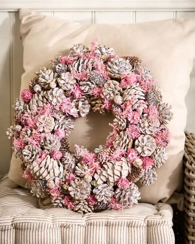 Indoor Silver & Pink Pinecone Wreath product