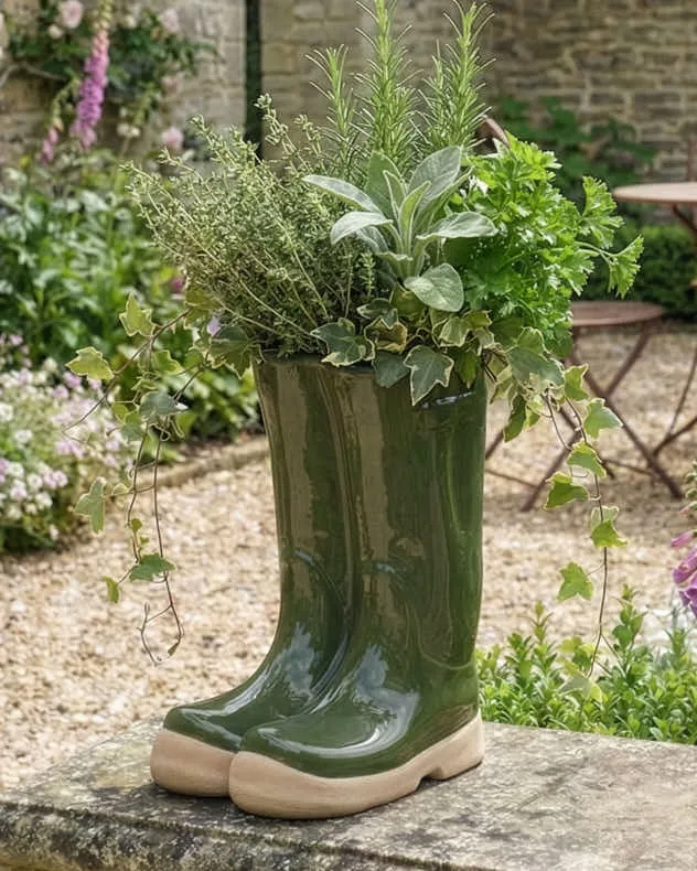 Large Wellington Boots Planter - Dark Green product
