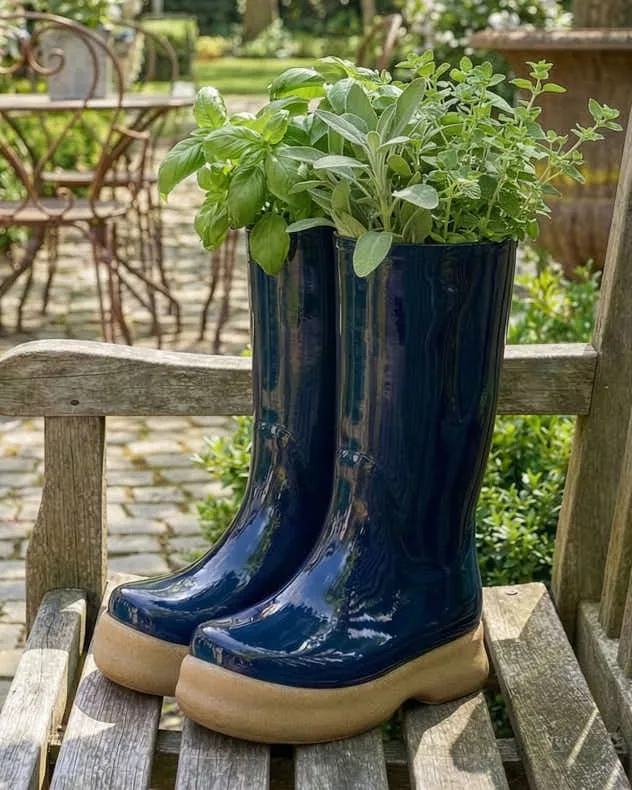 Large Welly Boot Planter - Dark Blue product