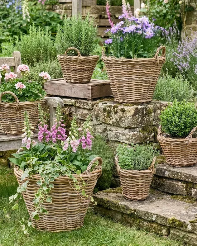 Lined Wicker Planter Baskets with Handles product