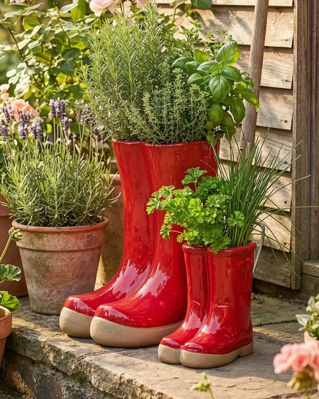 Little & Large Welly Boot Plant Pots - Red product